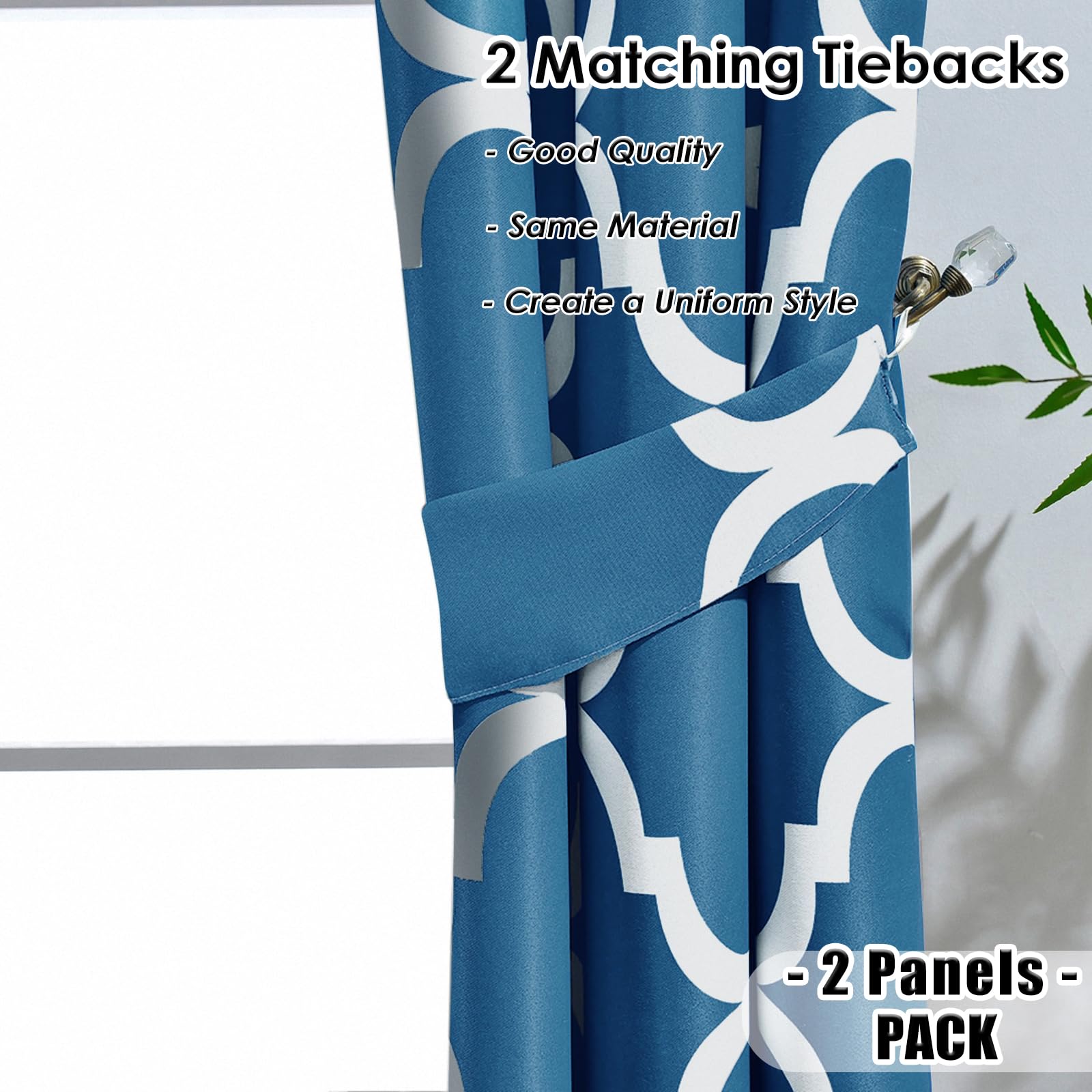 Melodieux - Cortinas marroquíes con ollaos, opacas, de oscurecimiento, para dormitorio, ventanas pequeñas, 107 x 114 cm, azul real (2 unidades)