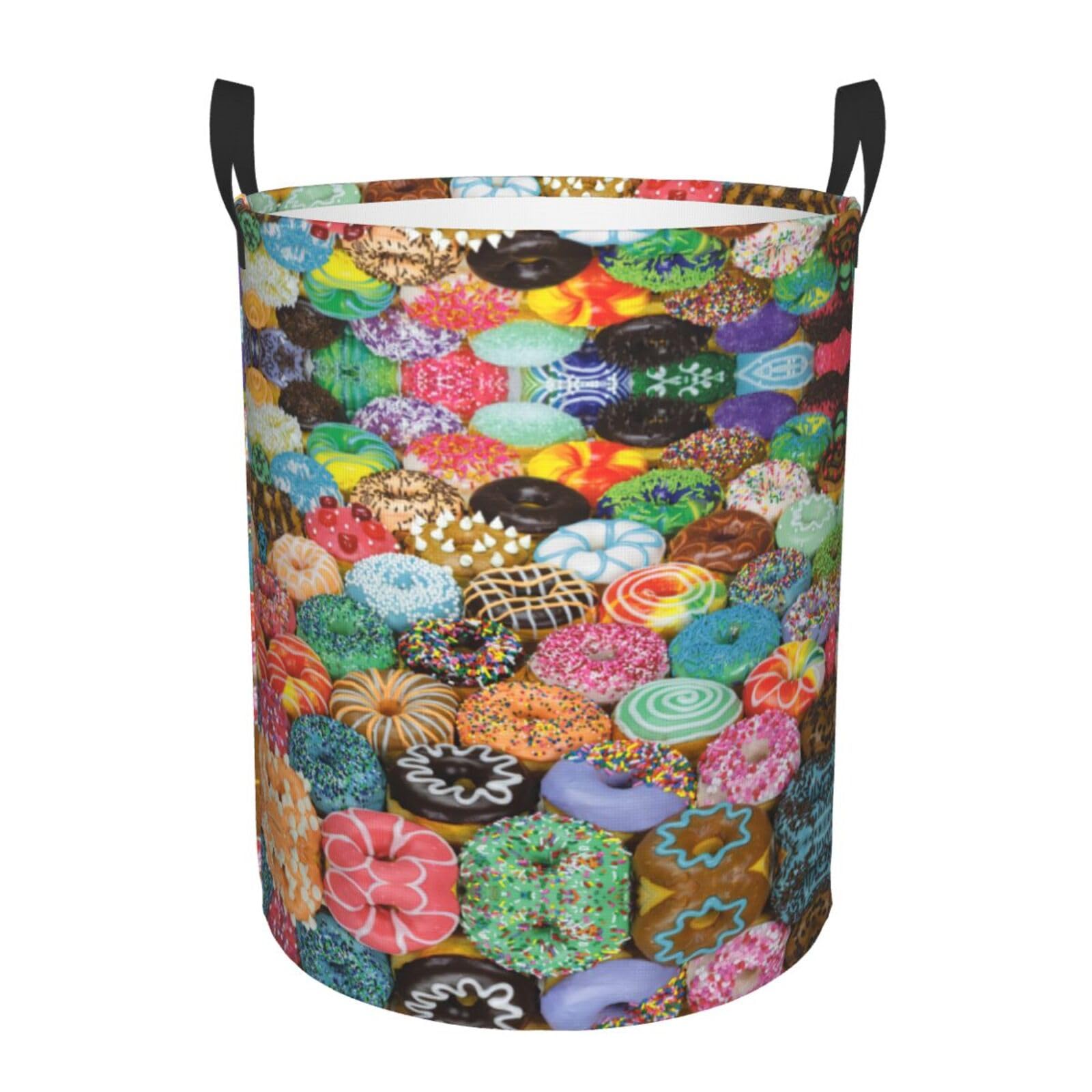 M Collapsible Round Donuts Print Laundry Hamper