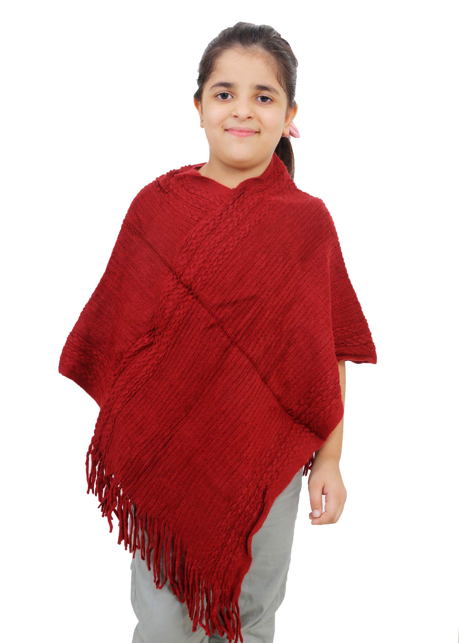 Girls Solid Kashmiri Frill Cape Coat Parent-image-17