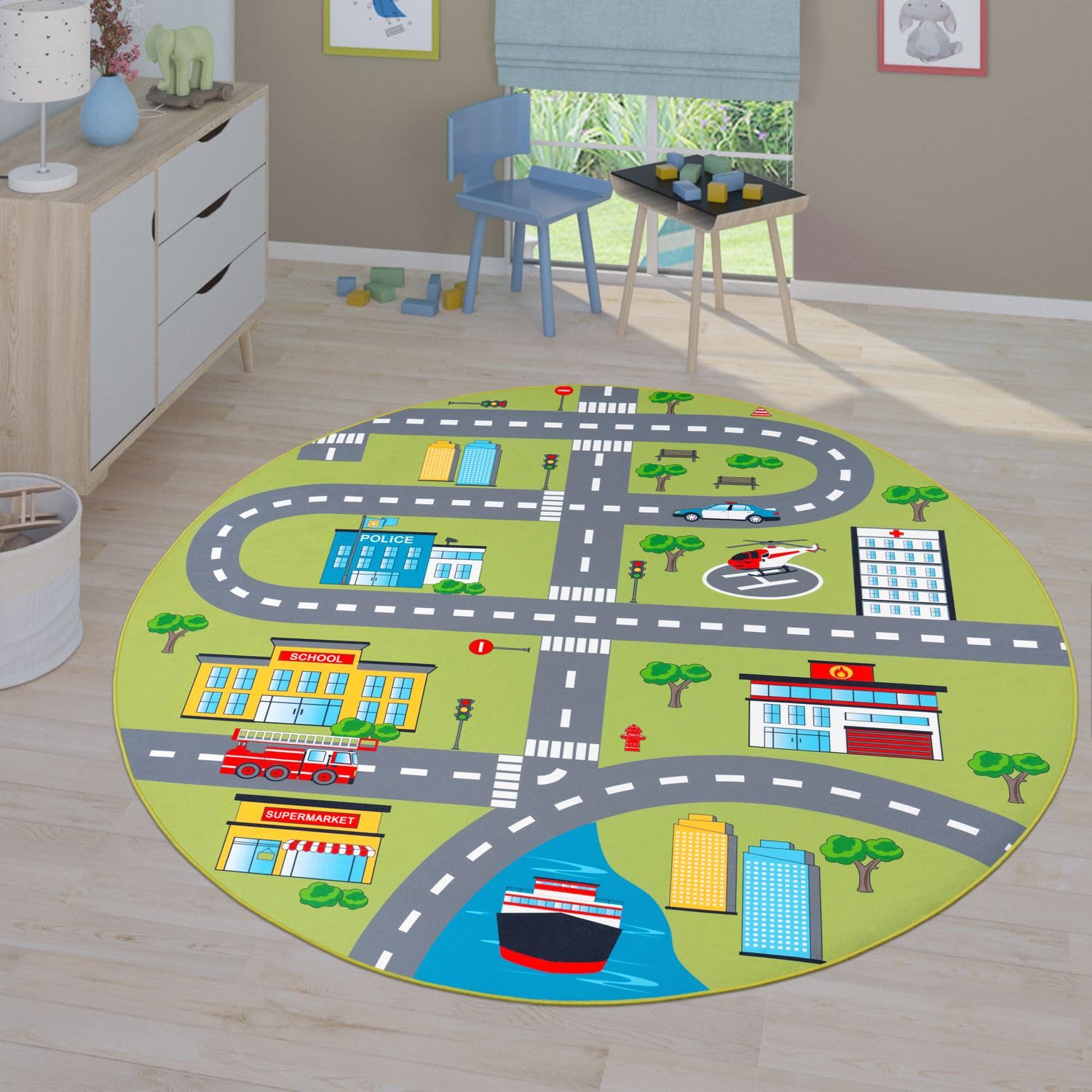 TT Home Kinderzimmerteppich Teppich Junge Mädchen Kinderteppich Baby rutschfest Straße