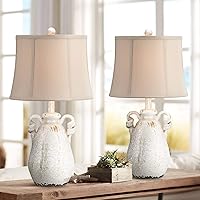 Vista 2 de Regency Hill Sofia - Juego de 2 lámparas de mesa rústicas rústicas de 22 pulgadas de alto, con asas de cerámica esmaltada de marfil agrietado, tarro