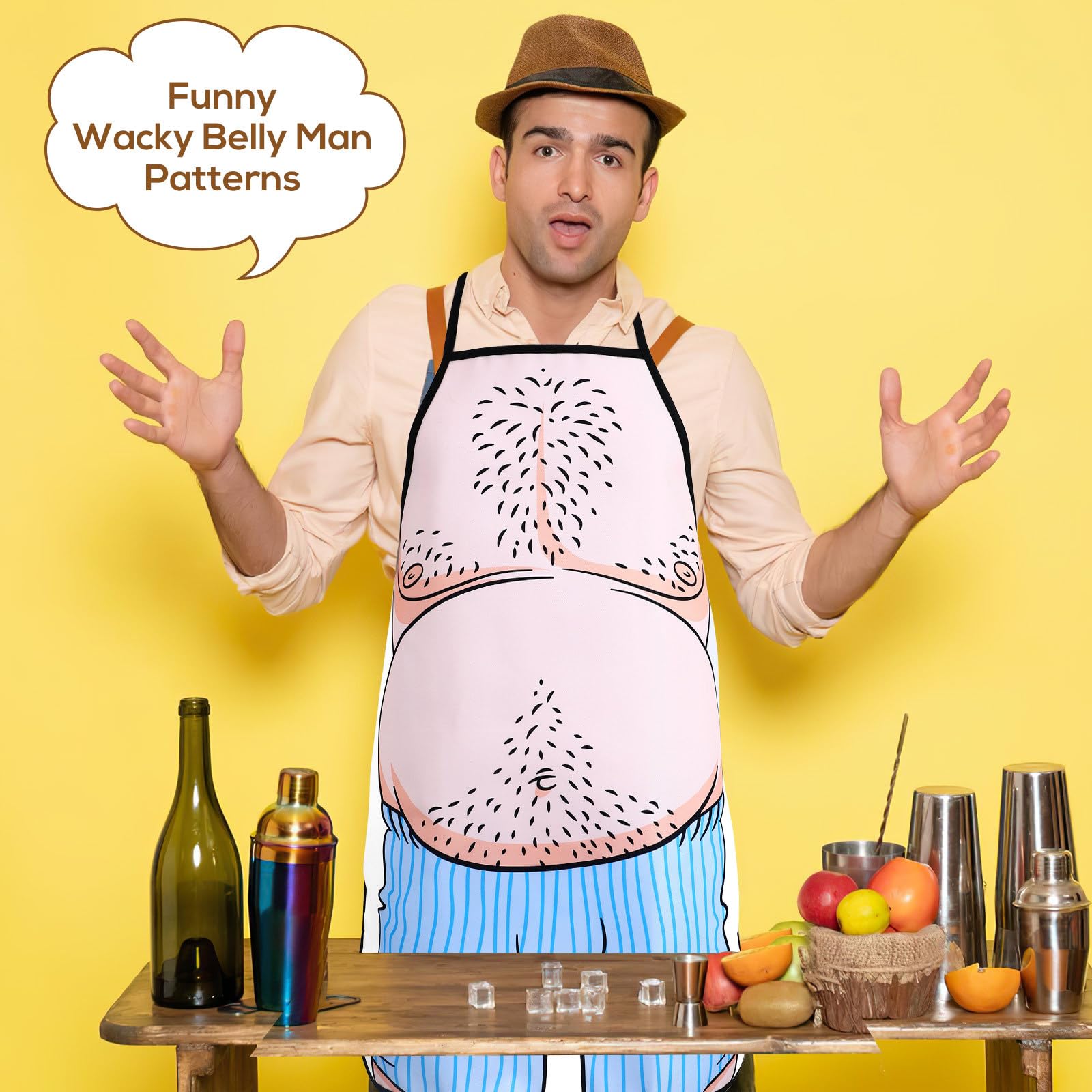 Veemoon Funny Adult Aprons Funny Apron for Men Novelty Design Wacky Belly Mens Kitchen Cooking Grilling Baking Oil Proof Boyfriend Baking BBQ Painting Smock - Image 4