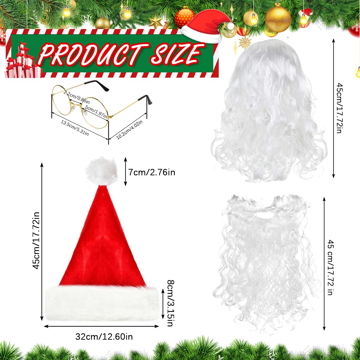 KARBAG 4 Pcs Christmas Santa Costume Set, Santa Hats Santa Beard Santa Wig and Sunglasses - Image 2