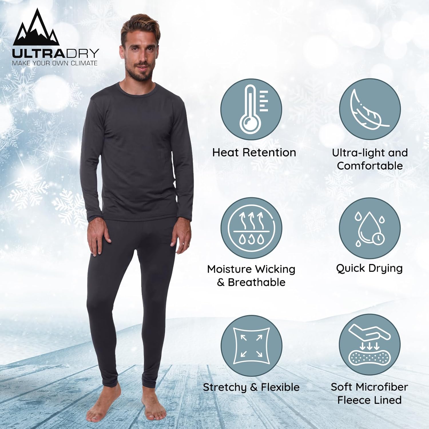 Thermal Underwear for Men Long John Set for Cold Weather Mens 2 pc Long Sleeve Shirt and Leggings Fleece Base Layer Thermals - Image 2