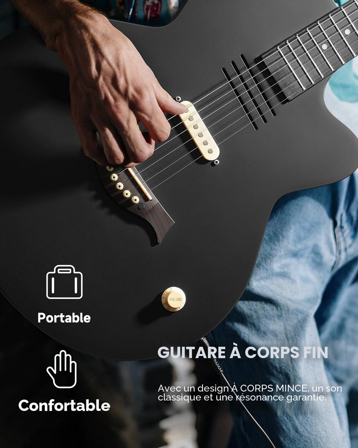Guitare électro-acoustique Moukey BCC-100 39-inch, pan coupé, micro passif, housse, sangle, médiators, accordeur et capodastre, noire