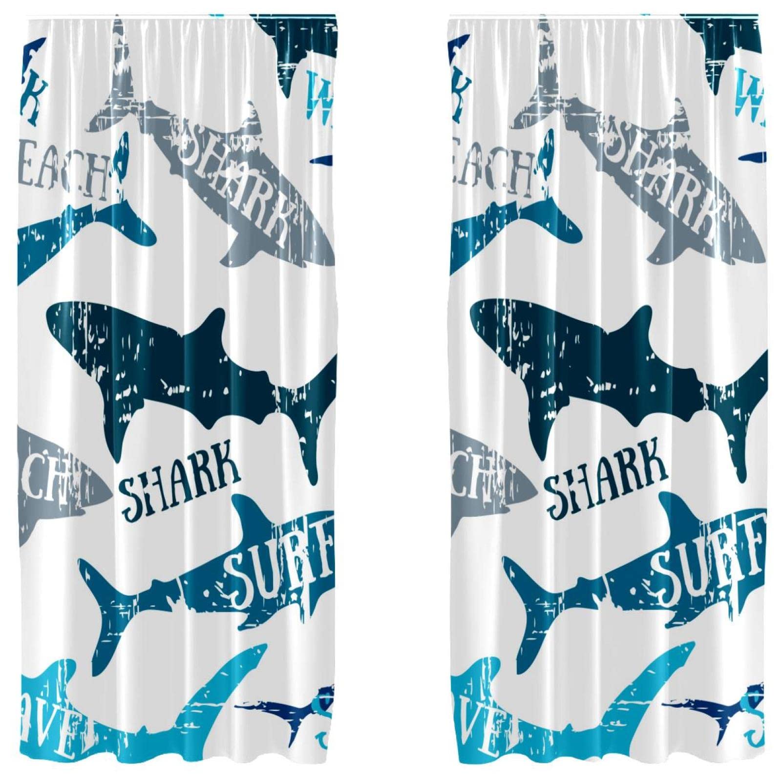 Rideaux requin de plage 140x213 cm lot de 2 voilages légers à passe-tringle