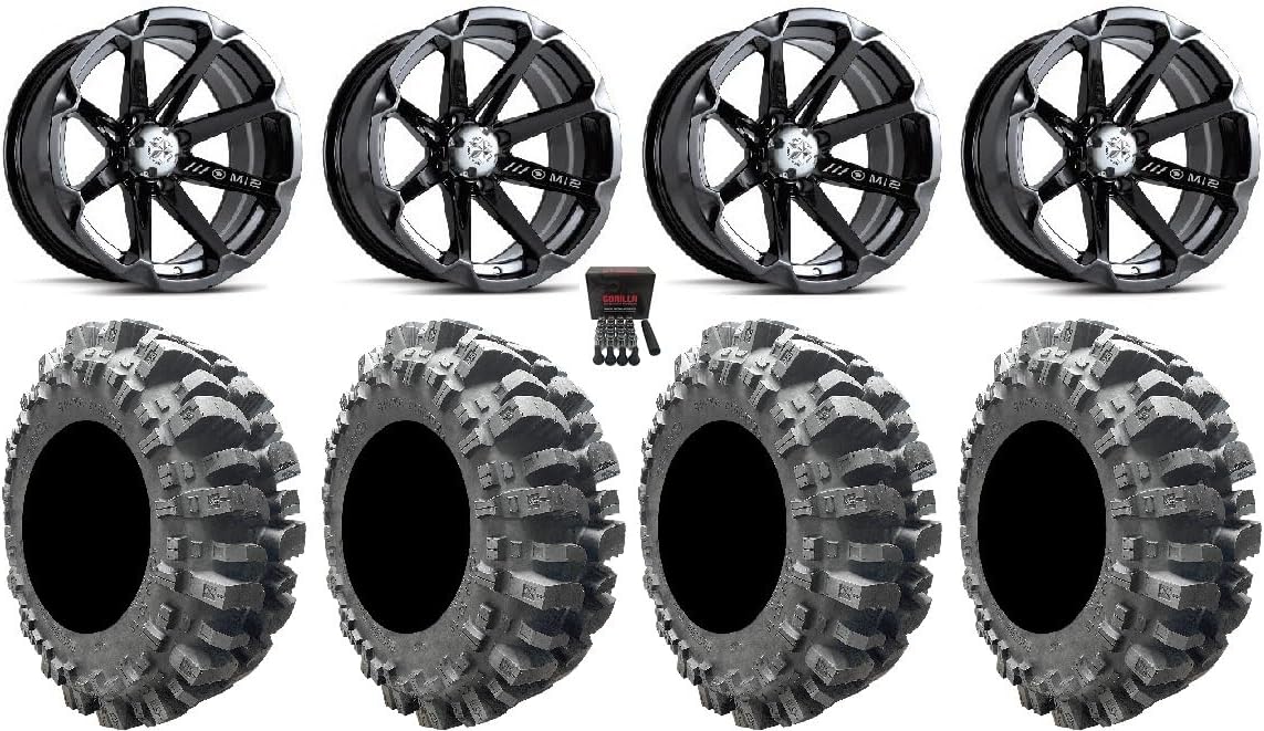 Bundle - 9 Items: MSA Black Diesel 15" UTV Wheels 31" Bogger Tires [4x156 Bolt Pattern 12mmx1.5 Lug Kit]