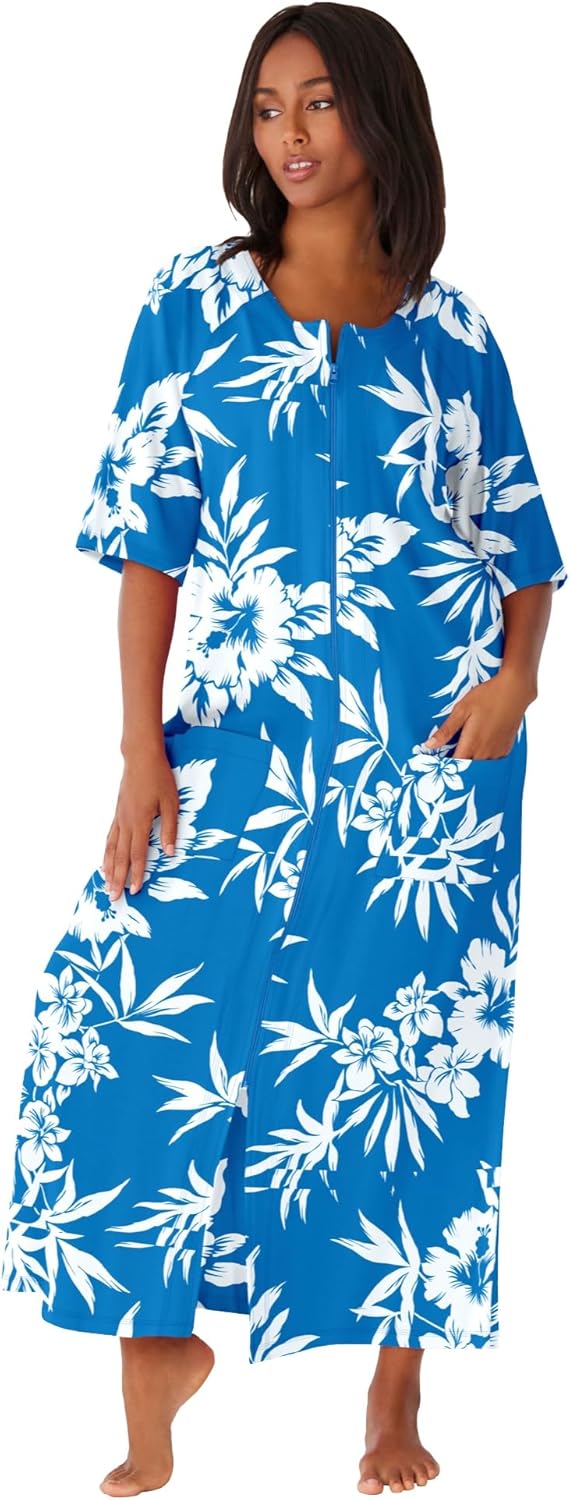 Dreams & Co. Women's Plus Size Long French Terry Zip-Front Robe (Petite Available)