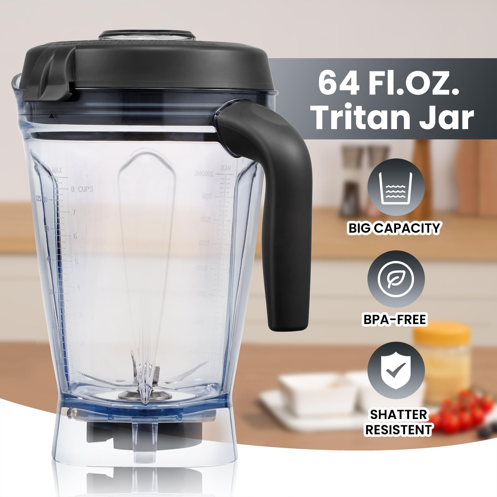 Licuadora de 1500 W para cocina con programas de mezcla preestablecidos, licuadora de grado profesional resistente de 64 onzas para batidos, sopas, salsas, mantequillas de nueces, tarro Tritan 3