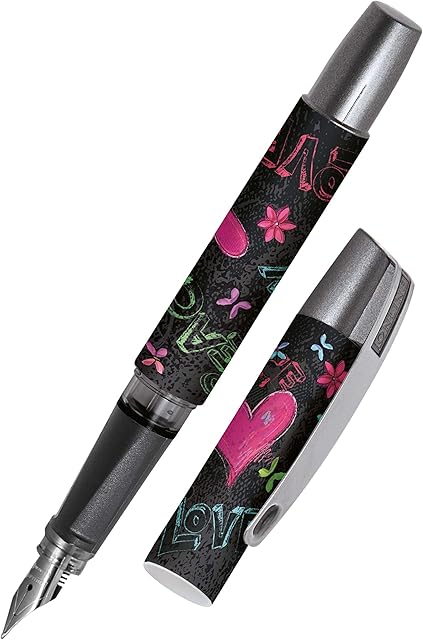 Ergonomic fountain pen for left handed for school/college - ONLINE Campus Be Happy - solid medium nib, soft grip part, for standard ink cartridges, refillable, for beginners/pupils/students/adults