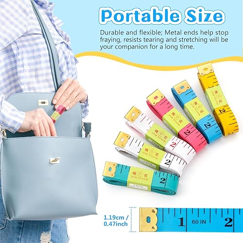 Miniatura 6 de Paquete de 24 cintas métricas suaves de doble escala de 60 pulgadas, regla de cinta métrica flexible para pérdida de peso, medición corporal médica,