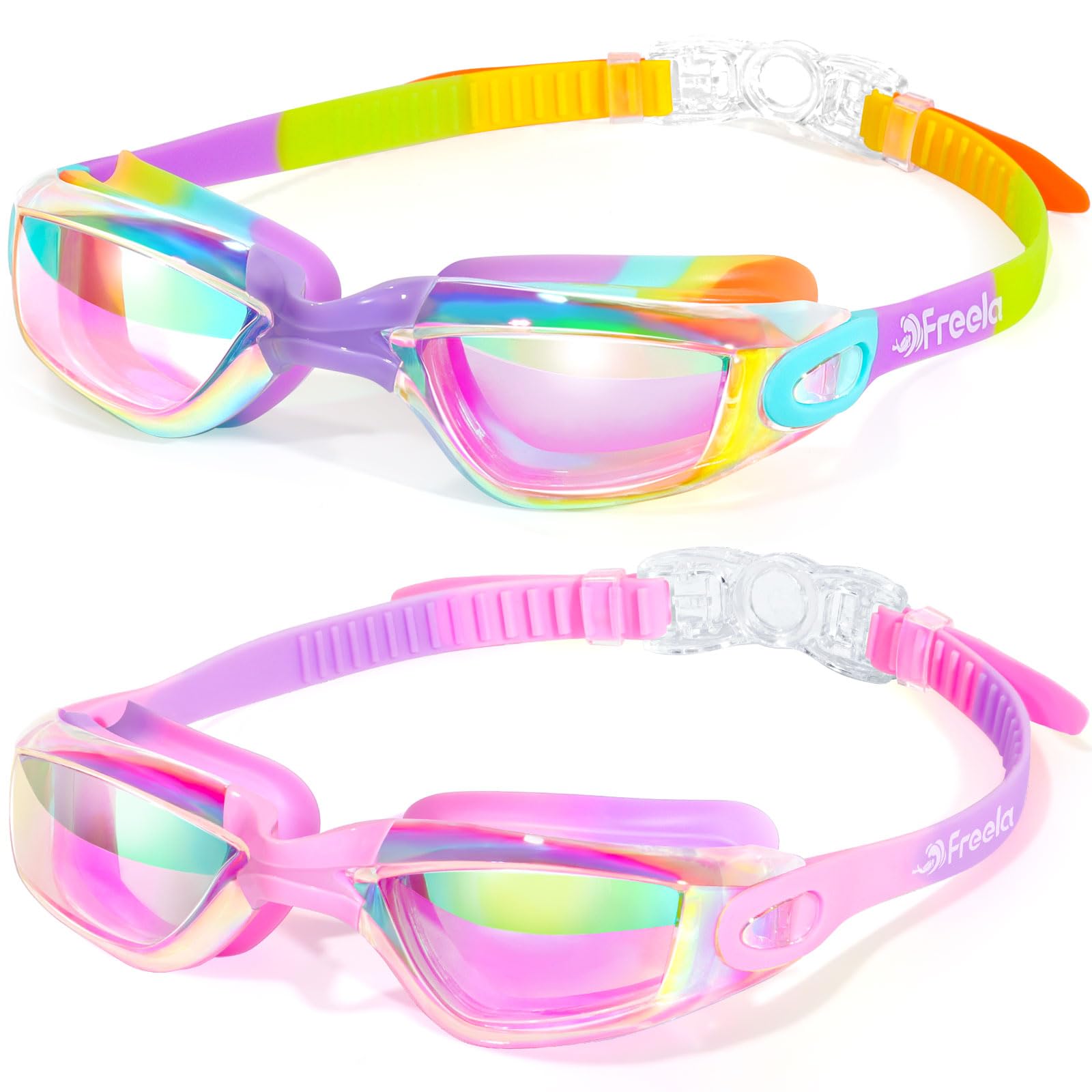 Freela Kids Swim Goggles, 2 Packs Swimming Goggles for Kids 3-14, Boys Girls Swim Goggles Anti Fog UV Protection No Leaking