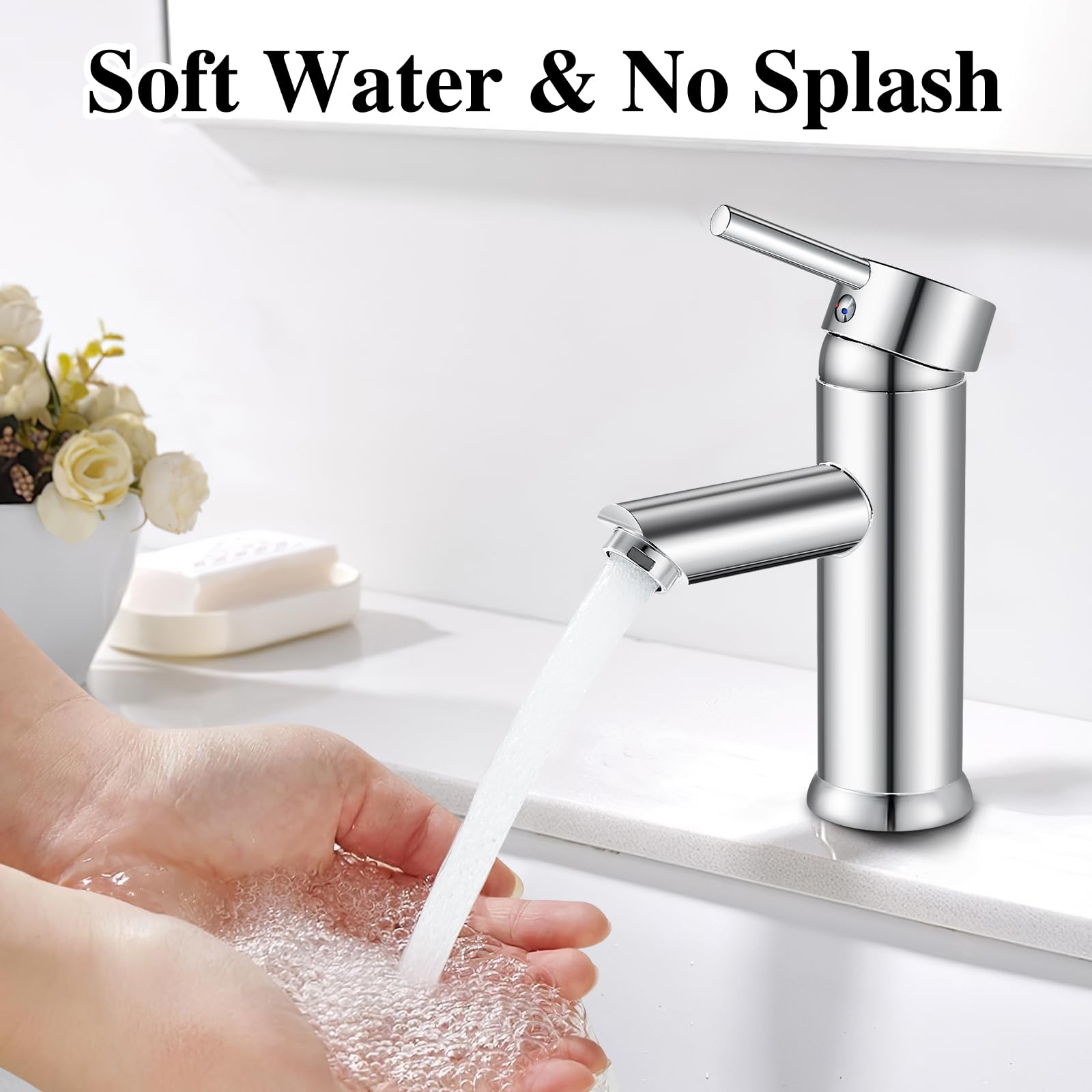 kisimixer Robinet de Salle de Bain Monocommande, Mitigeur de Lavabo Réglable Chaud et Froid, Acier Inoxydable, Chromé