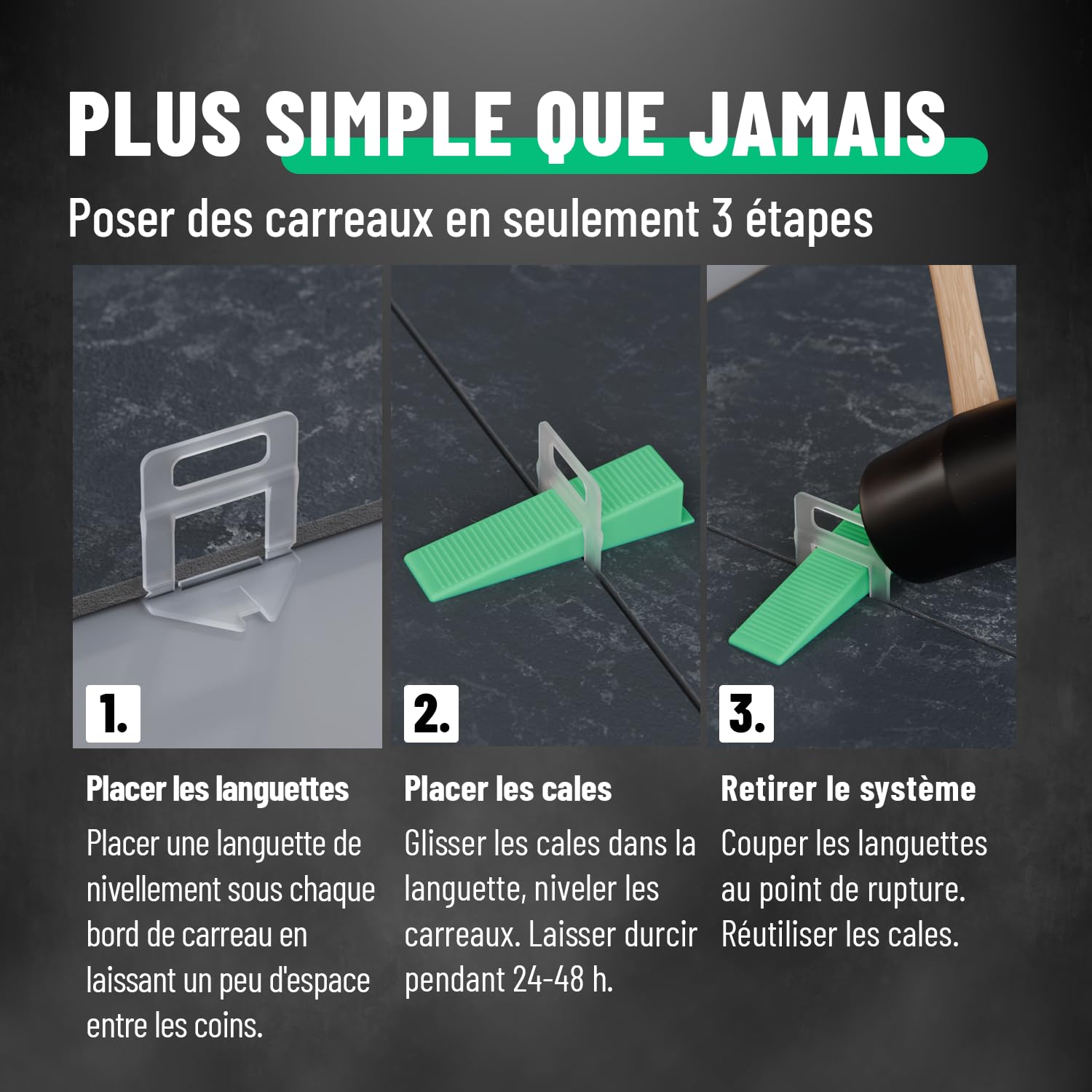 greate kit de nivellement pour carrelage 1100 pièces 2 mm | nivellement carrelage avec 1000 clips de traction & 100x cale - croisillon autonivelant 2mm