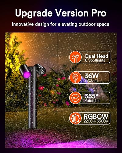 Miniatura 3 de Lumary Luces inteligentes Pro de camino de 700 lúmenes, luces de paisaje al aire libre con 8 focos IP65 impermeables, luces RGBAICW de 48 pies que