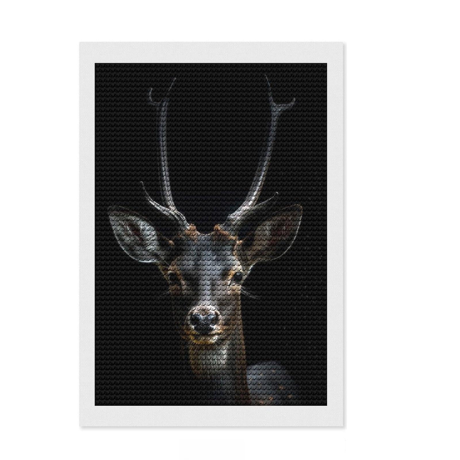 Junmoney Wild Deer Portrait DIY Diamond Art Canvas Kit 8"x12", Round Gems, Creative Hobby, Fun Craft Activity, Vintage Style Decor