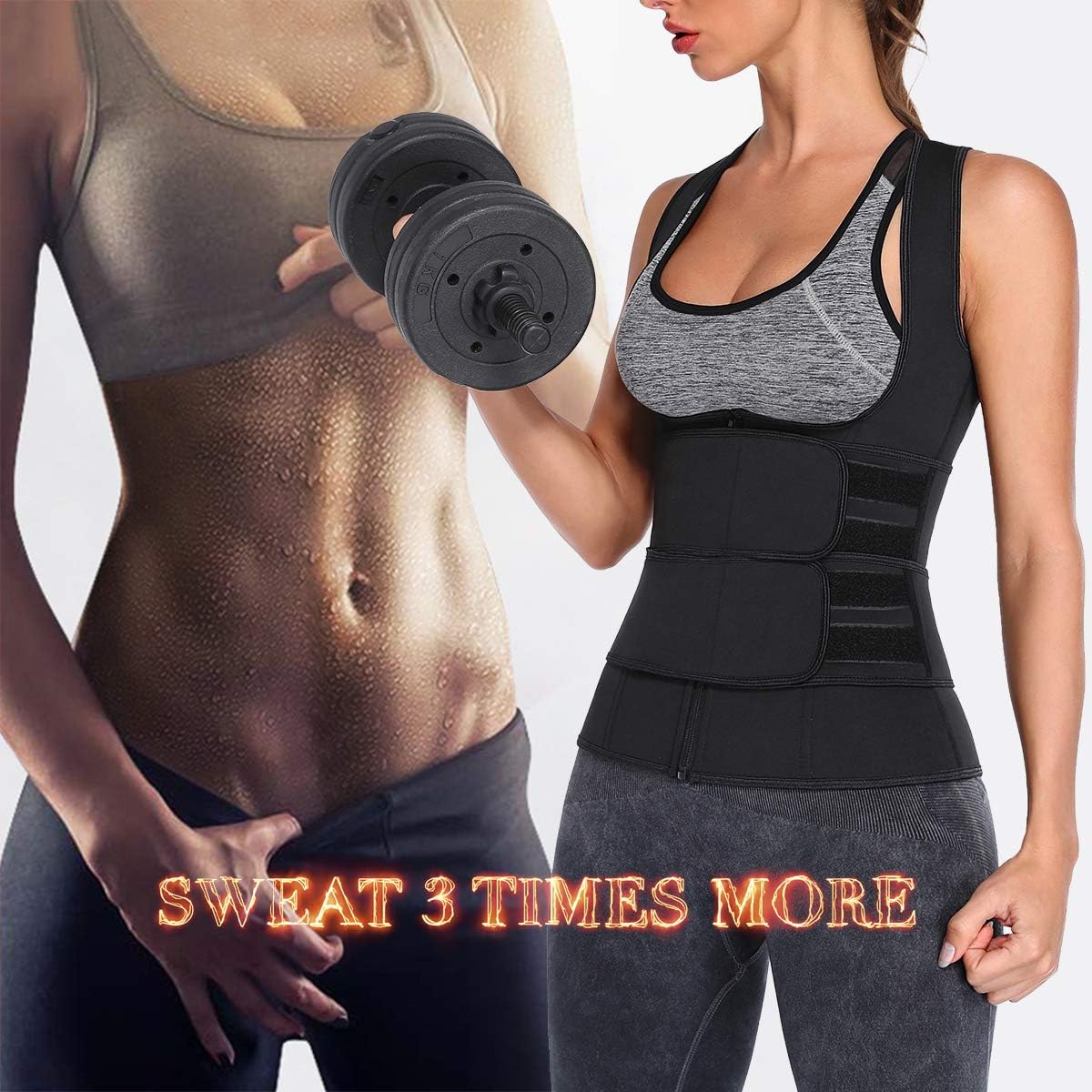 SHAPERIN Women Waist Trainer Corset Zipper Vest Body Shaper, Neoprene Sauna Sweat Waist Trimmer Tank Top with Belt for Women