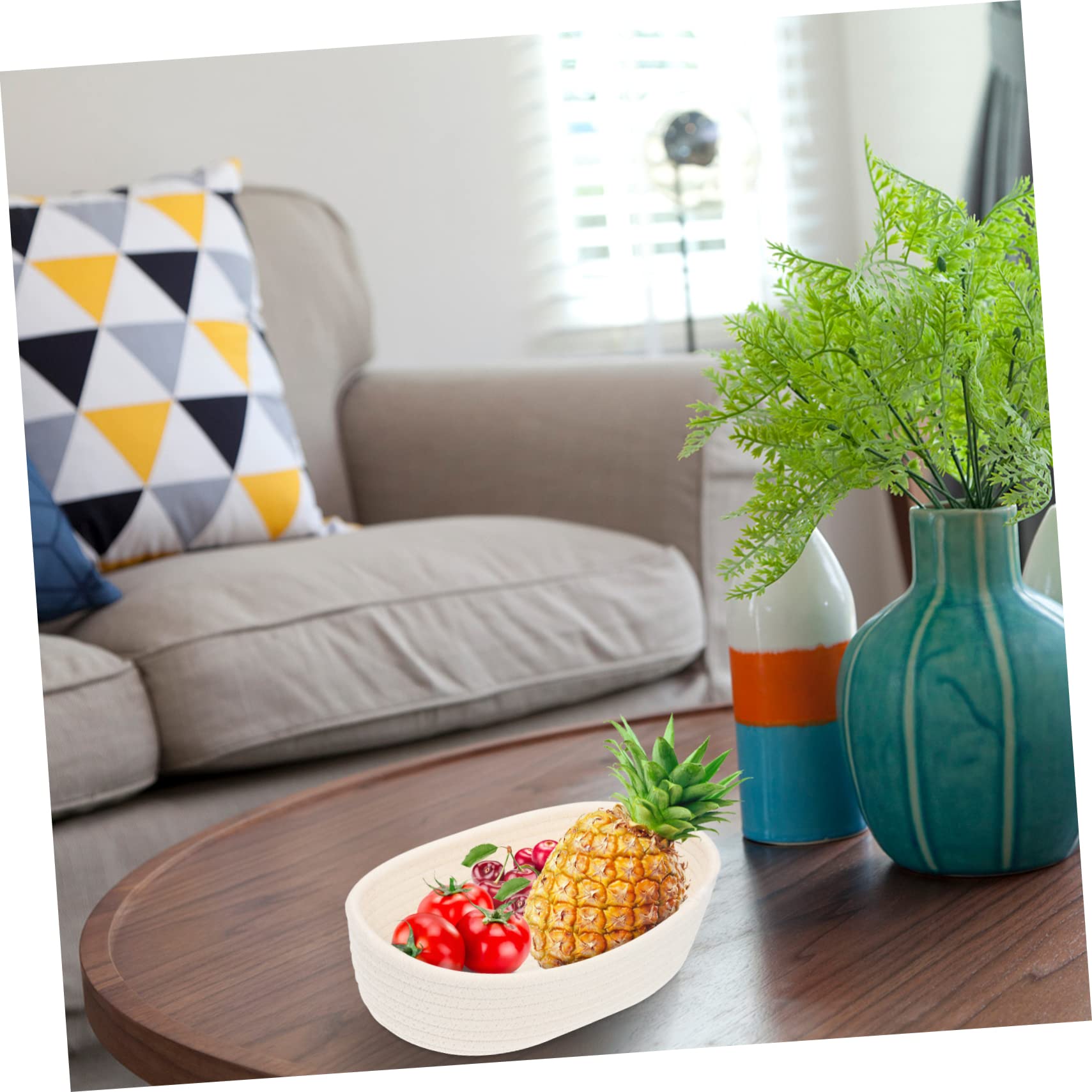 KOMBIUDA Cesta de Almacenamiento Tejida de Algodón Color Marfil 3 Piezas | Contenedor de Mesa, Soporte Autoestable, Suave y Resistente, para Guardado de Juguetes y Uso en Cubículos