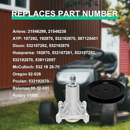 Miniatura 5 de Conjunto de husillo 192870 + polea 195945 para Craftsman Husqvarna Ariens Poulan, sustituye a 187292 532187281 532187292 567253301 587819701