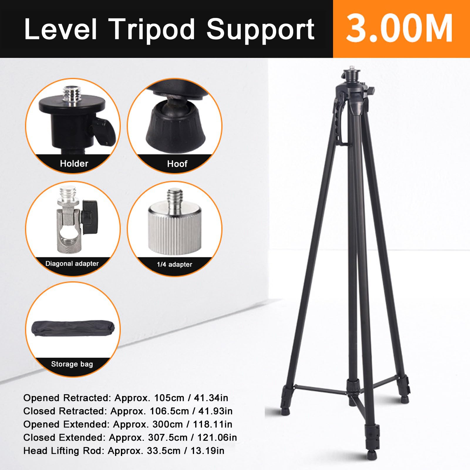 Trípode de Encuesta de Aluminio, Trípode de Nivel de Aluminio de 300 Cm de Servicio Pesado con Estabilizador de 360 ​​°, Trípode de Encuesta Ajustable para la Construcción,