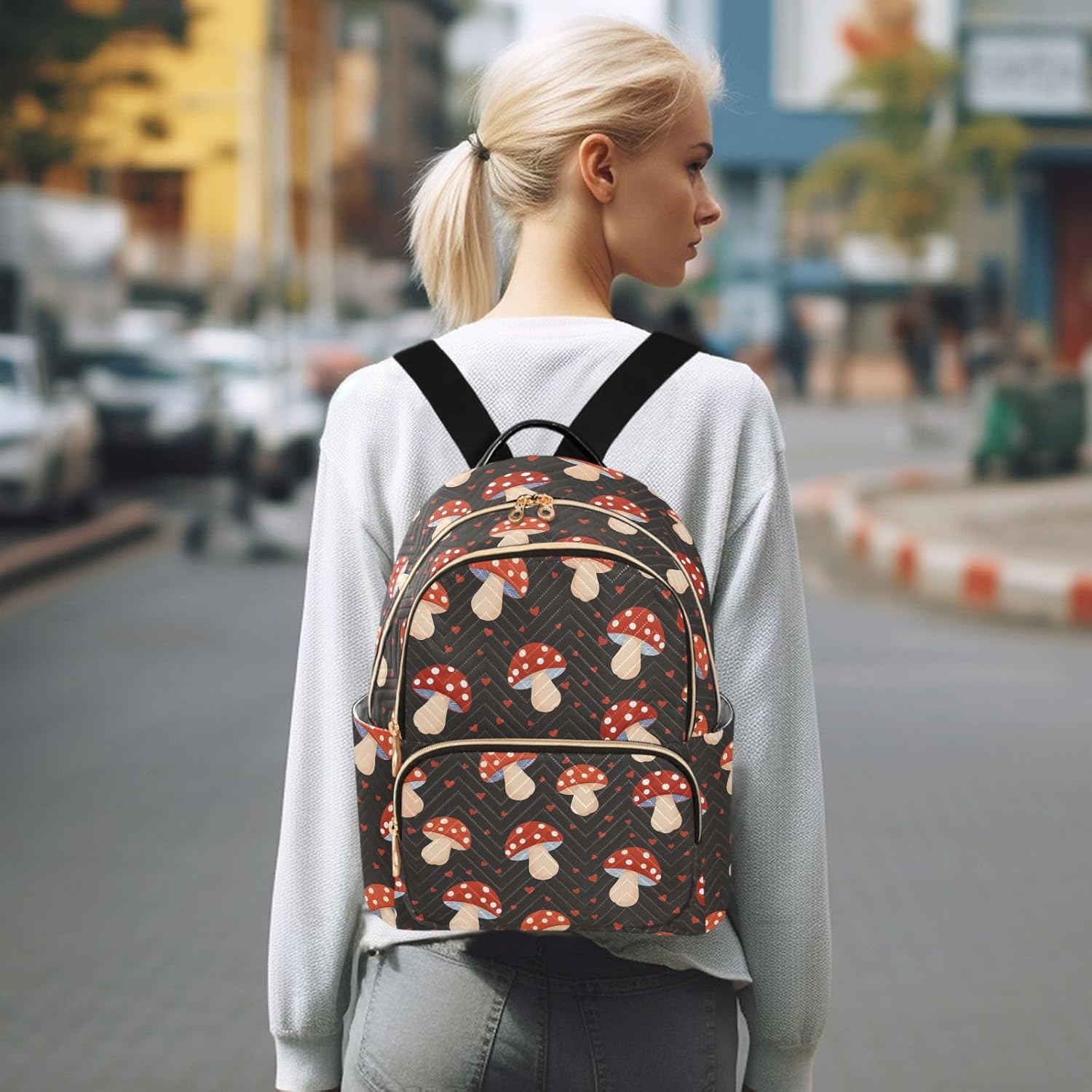 ALAZA Travel Backpack Purse for Women Fashion Anti-theft Work Casual Mushroom Vintage Daypack Shoulder Bag Medium Size