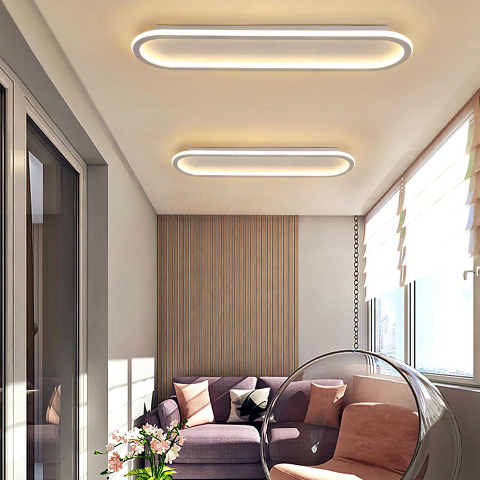 Plafon LED Techo Moderno Ovalada Decorativo Lámpara de Techo Planas Ultradelgadas Lámpara Techo Delgada Diseño Flush Mount para Dormitorio Cocina Balcón (Oro-Luz Neutra,80cm)