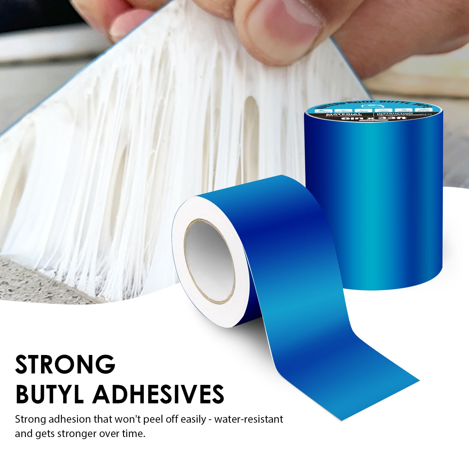 Nastro super impermeabile, 15,2 cm x 4,9 m, autoadesivo, a prova di perdite, nastro sigillante in butile blu ad alta resistenza, per tetti di camper, crepe sul tetto, toppa per rivestimento