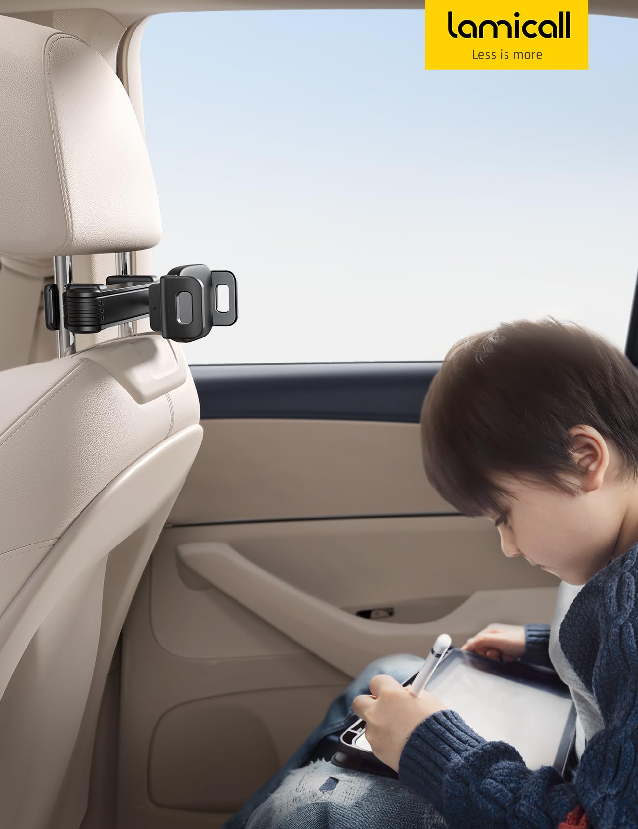 Lamicall Support Tablette Voiture pour Appuie-tête - [Verrouillable] [2026 Bras Extensible Biaxial] 360° Rotation, Support pour iPad Pro, Air, Mini, Switch, Autre 4,7 à 13" Téléphones et Tablette