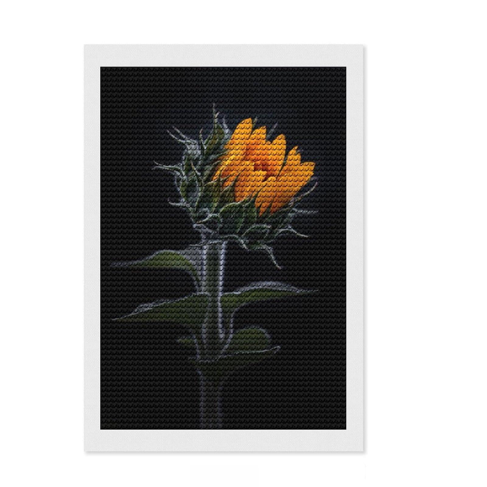 Junmoney Dark Sunflower 5D Diamond Painting Kit 8"x12", Round Gems, Living Room Decor, Decorative Artwork, Vintage Style Decor