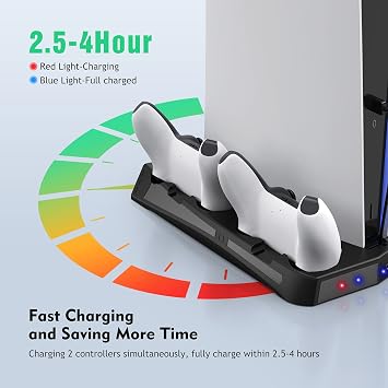 KIWISMART Cooling Station Vertical Stand Controller Charger Station, Suction Cooling Fan with Charging Dock Station, 3 Extra USB Ports Compatible with PS5 Accessories