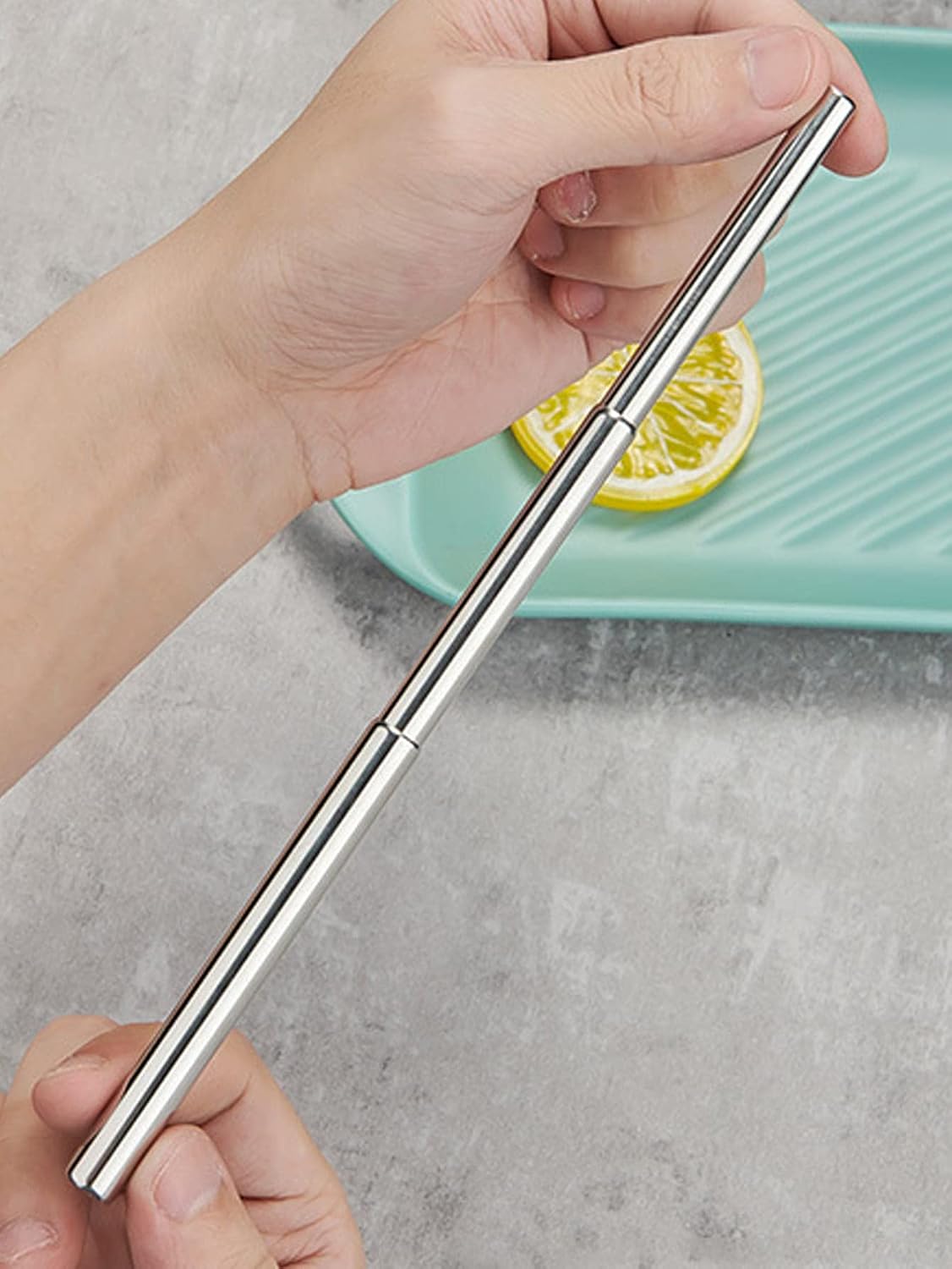 pc Stainless Steel Telescopic Straw & 1pc Brush & 1pc Carabiner & 1pc Storage Box (Color : Silver, Size : One-size)