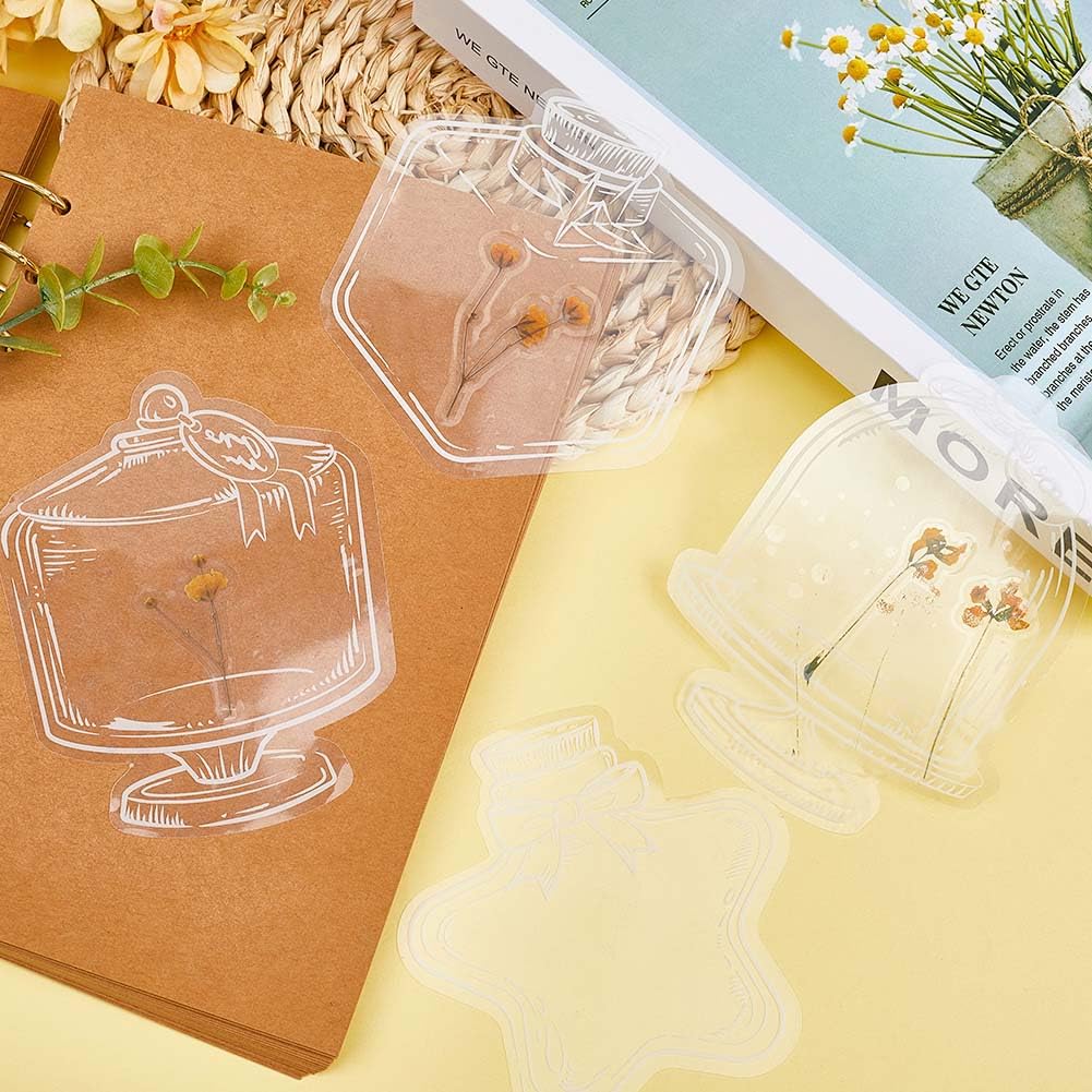 CRASPIRE 60Pcs 15 Styles Transparent Dried Flower Bookmarks Flownwing Dried Flower Bookmark Large Size DIY Dried Flower Bookmark Kit Clear Jars Stickers World in A Bottle Stickers - Image 4