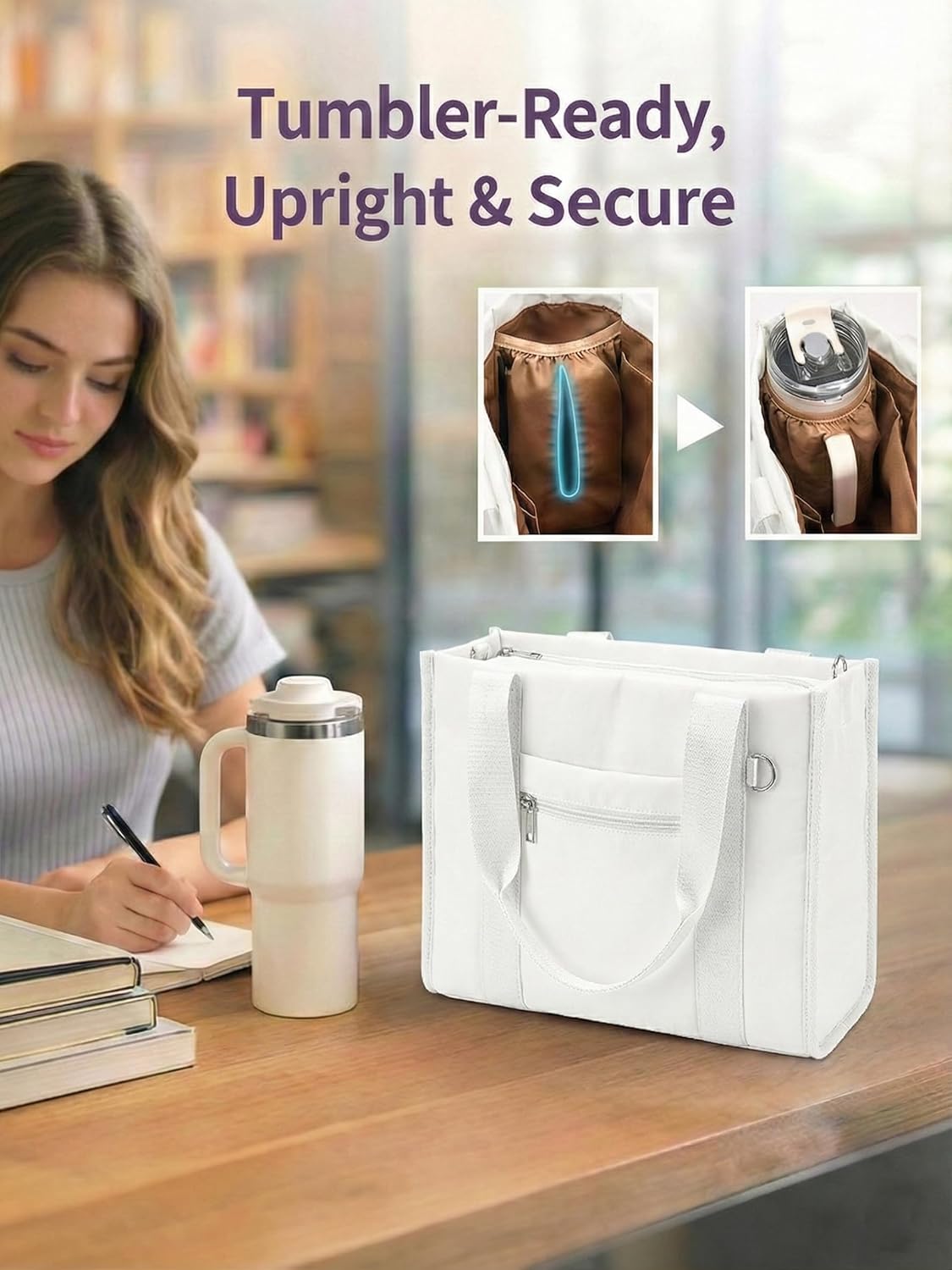 Fancy Forest Work Tote Bag for Women, Zippered Puffer Tote Crossbody, Lightweight Multi-Pocket, RFID Pocket, Luggage Sleeve