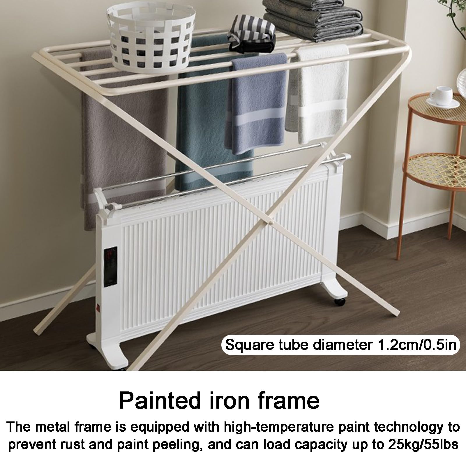 Suszarka do Ubrań z Grzejnikiem Olejowym, Składana Suszarka do Ubrań z Grzejnikiem Olejowym, Lakierowane Żelazo, Konstrukcja Wolnostojąca(White,80cm/31in)