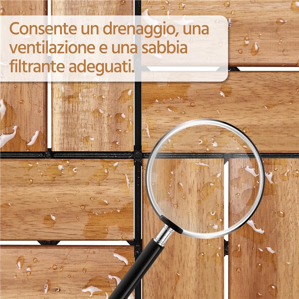 Yaheetech Piastrelle da Giardino in Legno di Acacia 30 x 30 cm Pavimento Impermeabile Resistenti alle Intemperie per Esterni Balconi Giardino Terrazzo 10 pcs