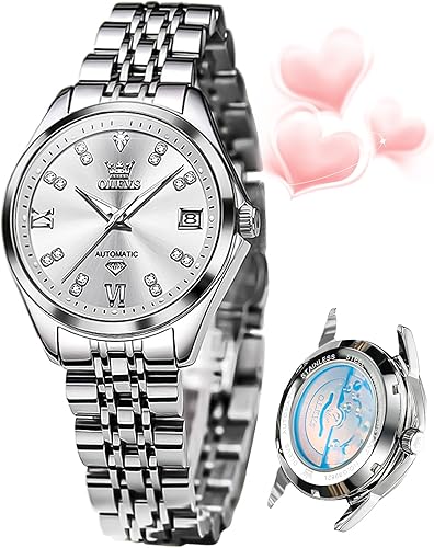 Miniatura 21 de OLEVS - Reloj automático de lujo para mujer con diamantes, fecha, clásico, de cuerda automática, relojes de pulsera luminosos e impermeables