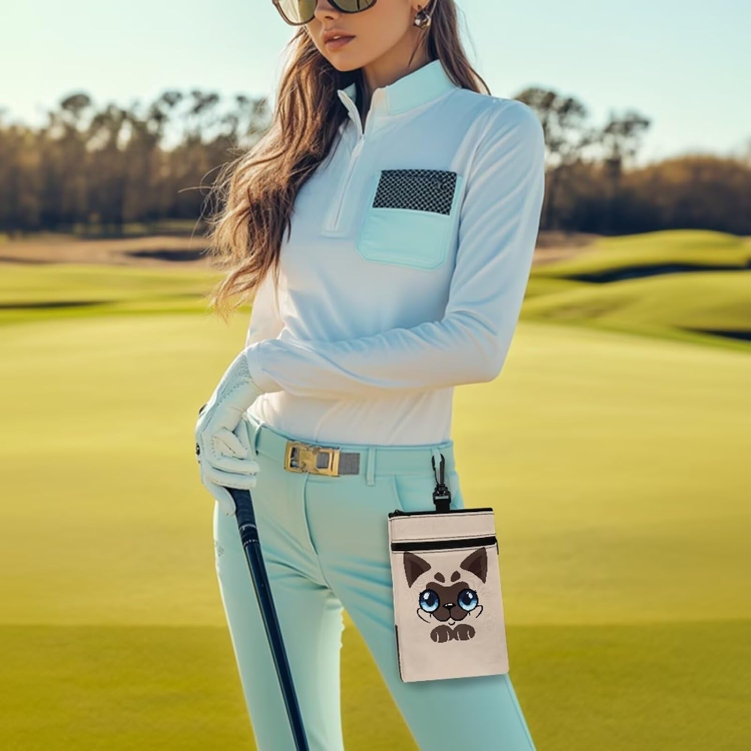 Strong Golf Tee Pouch Bag for Men and Women Polyester Golf Valuables Pouch with 2 Pockets Portable Golf Accessory Bag