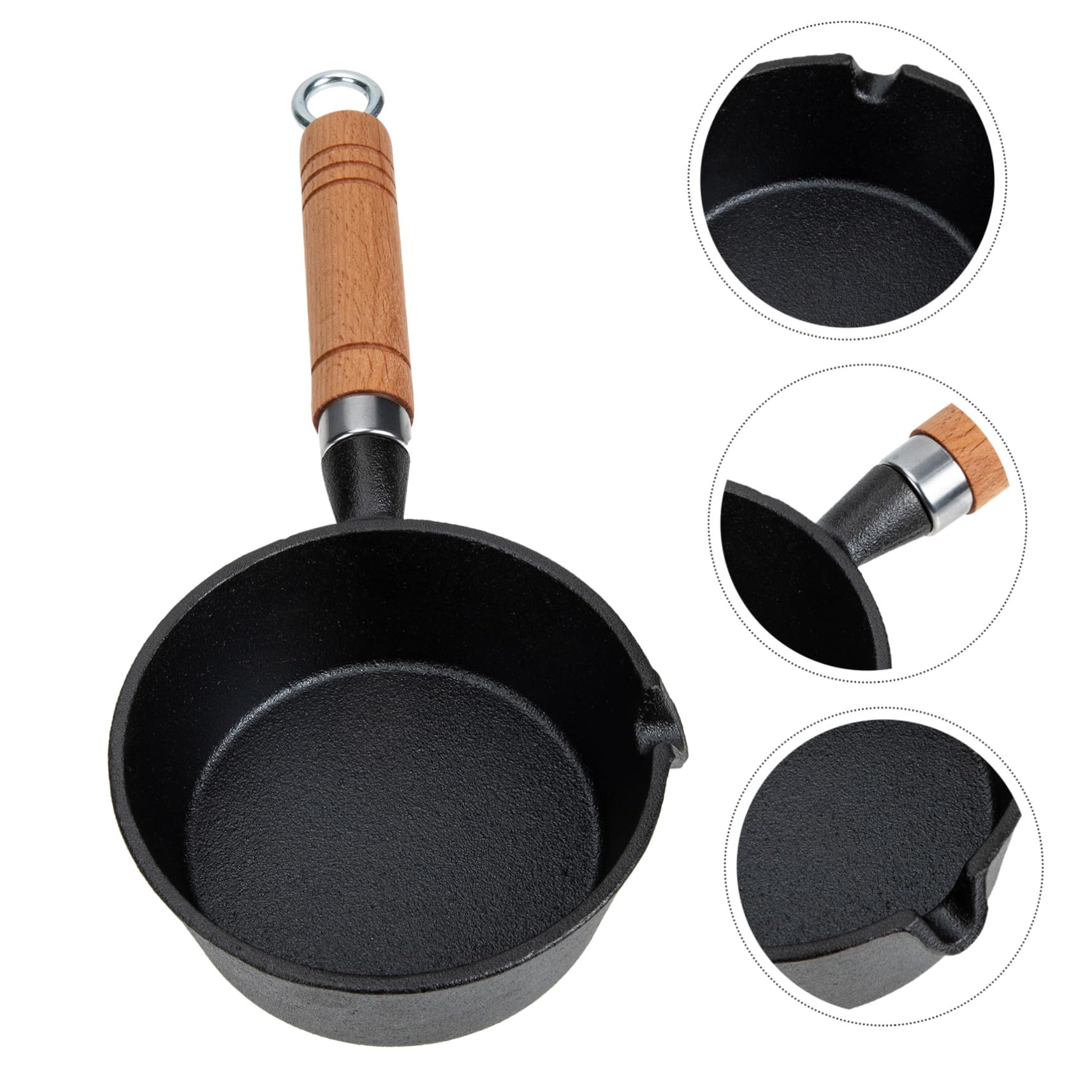 GANAZONO Padella in Ferro Manico in Legno Padellino per Olio Bollente Piccola Pentola per Sciogliere Burro e Cottura Veloce in Cucina Domestica