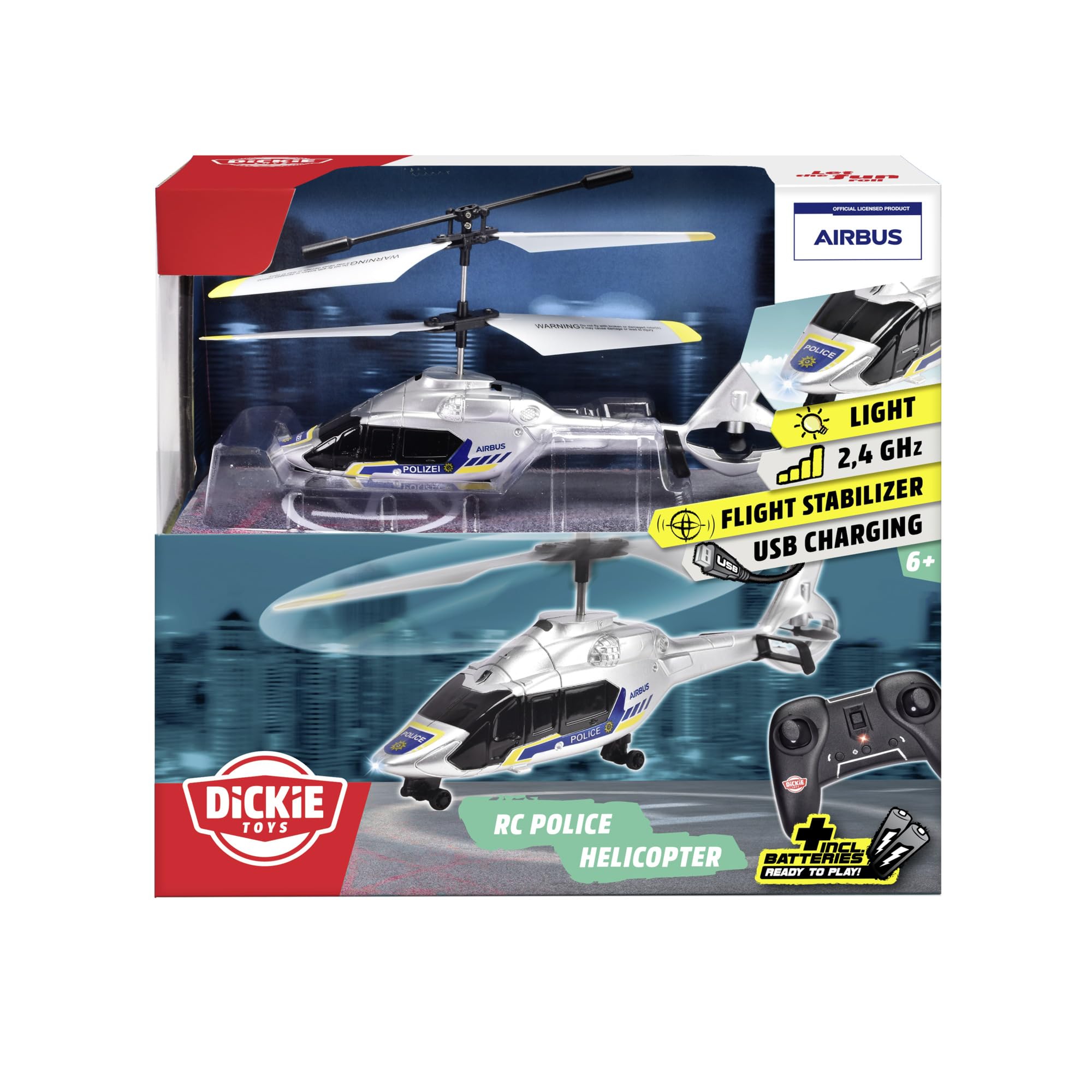 Dickie Toys - RC helikopter policyjny Airbus H160 (21 cm) - zdalnie sterowany helikopter od 8 lat ze stabilizatorem lotu i światłem, zabawka dla dzieci, w zestawie pilot zdalnego sterowania i baterie