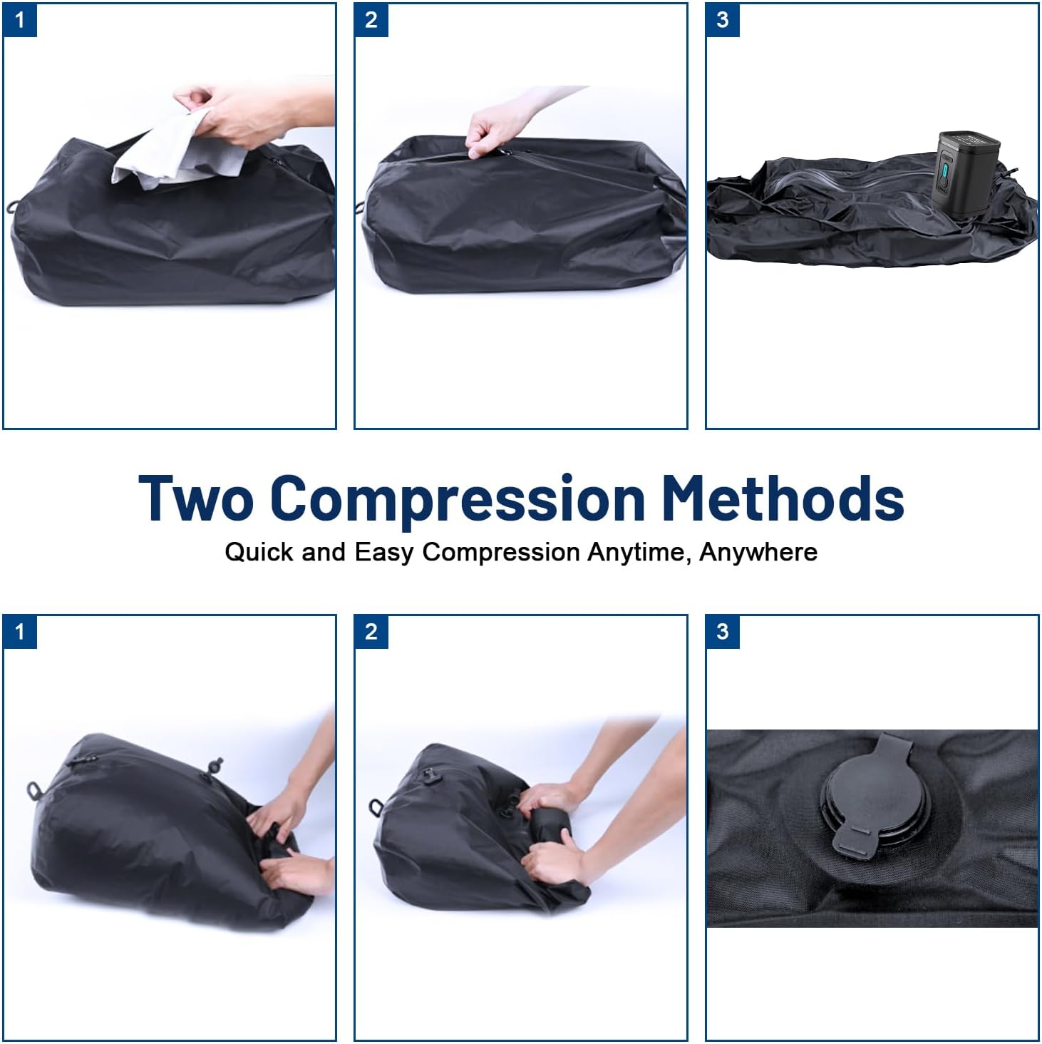 Vacuum Seal Bags For Clothing Travel With Wireless Pump,2PACK Reusable Waterproof Vacuum Compression Bag with 4 Shoulder Strap for Luggage and Suitcase