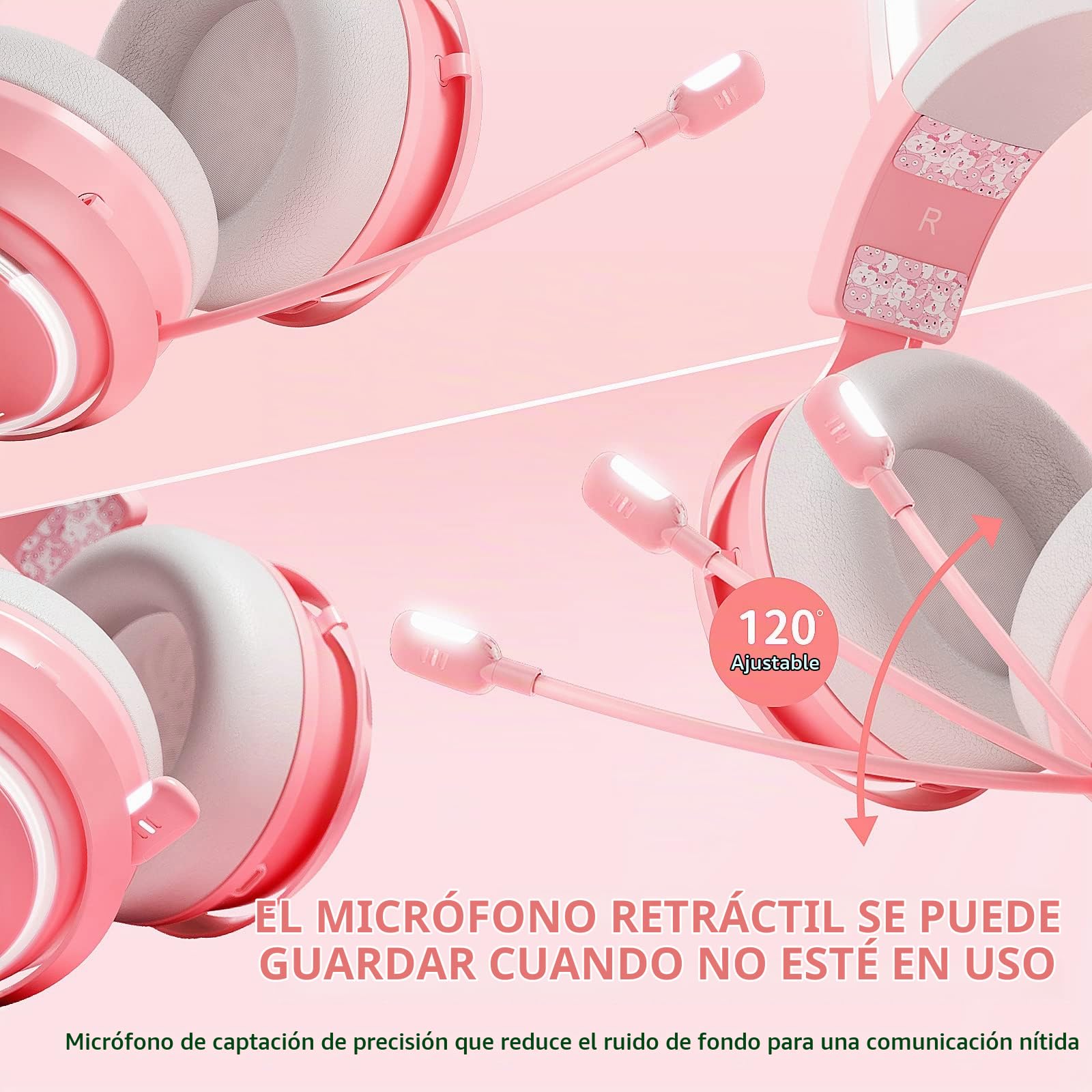 SOMIC Auriculares con Orejas de Gato, Auriculares inalámbricos para Juegos de 2,4 GHz para PS4, PS5, PC, Auriculares Bluetooth para teléfonos Inteligentes, iluminación RGB, micrófono retráctil