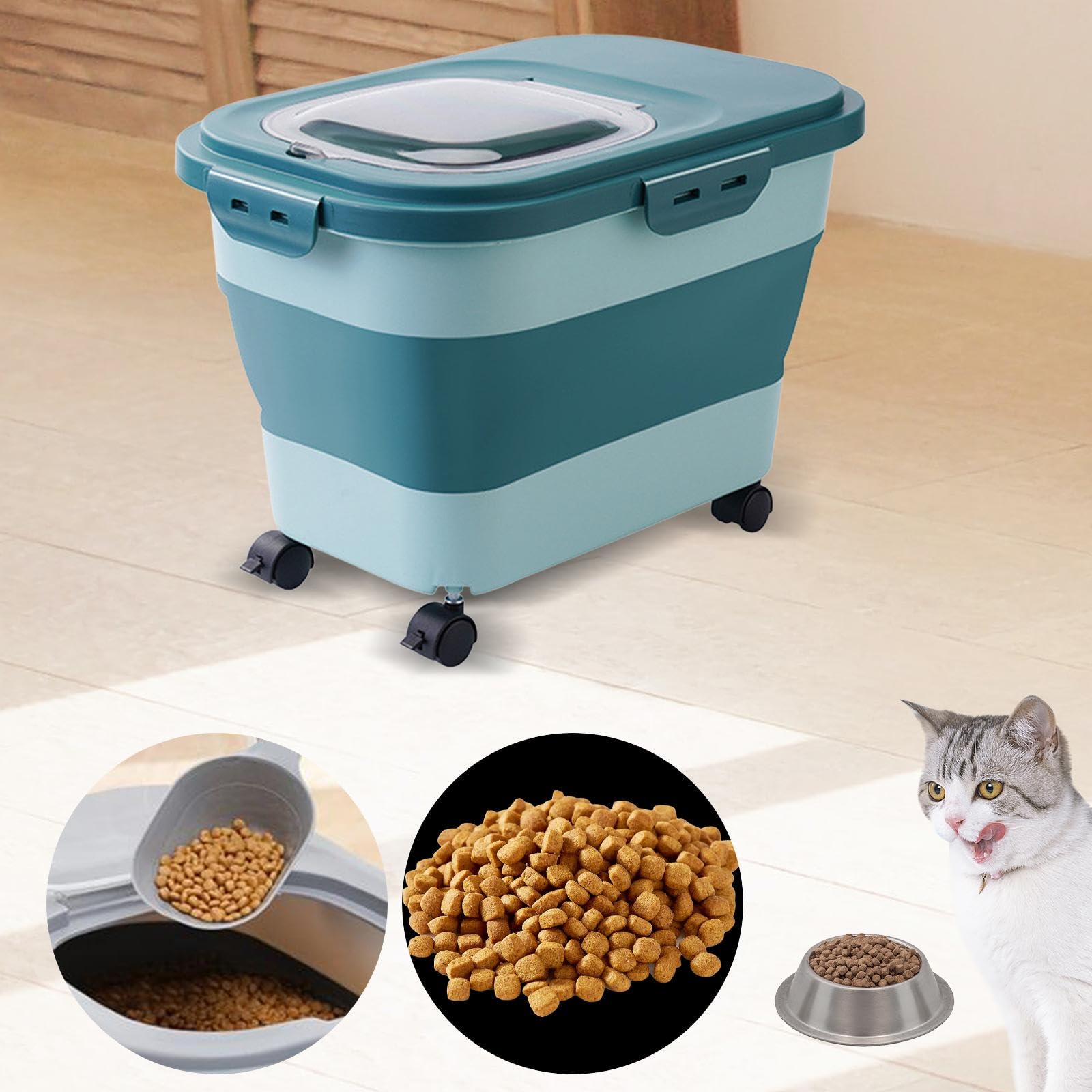 Boîte à Aliments pour Chiens et Chats, Boîte à Riz à roulettes, Boîte de Cuisine avec Couvercle, Grand Récipient de Stockage pour Le Riz, pour, Vert Clair