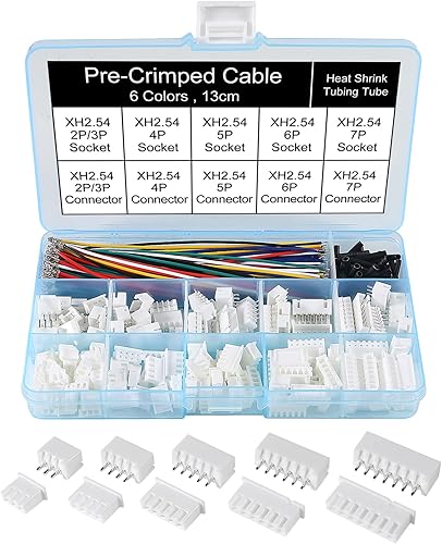XH Kit de enchufe de conector de 0.100 in y cable preprensado de 2 pines, 3 pines, 4 pines, 5 pines, 6 pines, carcasa de 7 pines, adaptador JST,