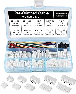 XH 2.54mm Connector Socket Kit and Pre-Crimped Cable Wire 2Pin 3 Pin 4 Pin 5 Pin 6 Pin 7Pin Housing JST Adapter Male and Female Cable Connectors and Heat Shrinkable Tube