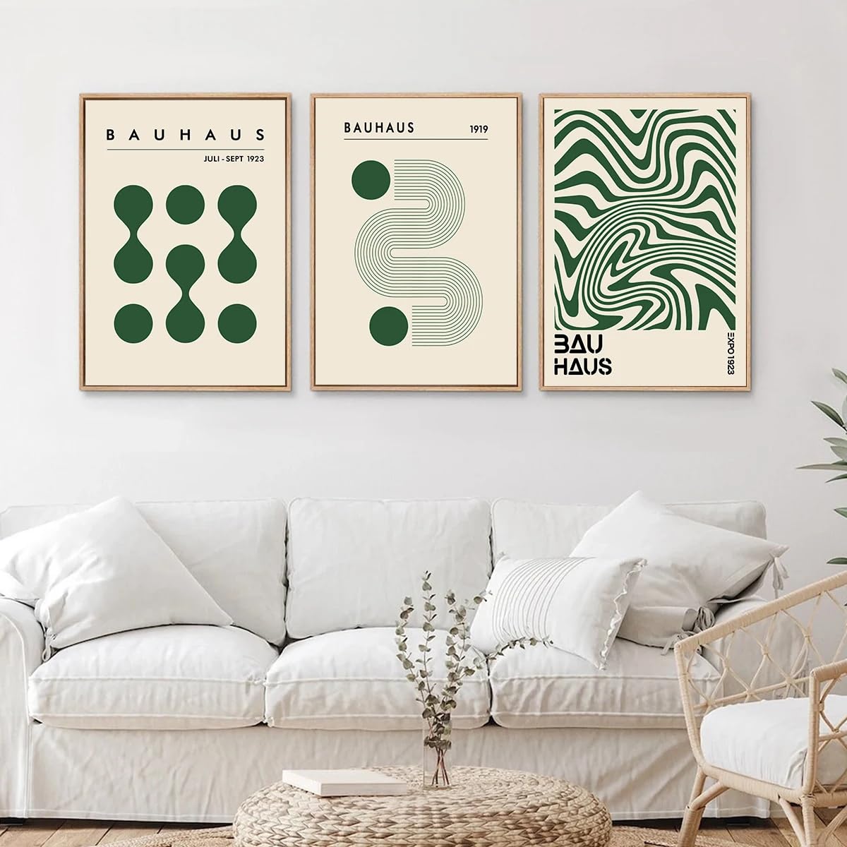 CLJKDX Abstract Bauhaus Green Geometric Lines Wall Art Canvas Painting Modern Minimalist Poster Print Picture For Living Room Kitchen Decoration-40 * 50cm*3PCS (No Frame)