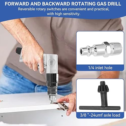 Miniatura 5 de Taladro neumático de alta velocidad de 3/8" 1700rpm Herramienta de taladro de aire de rotación reversible Controles hacia adelante y hacia atrás