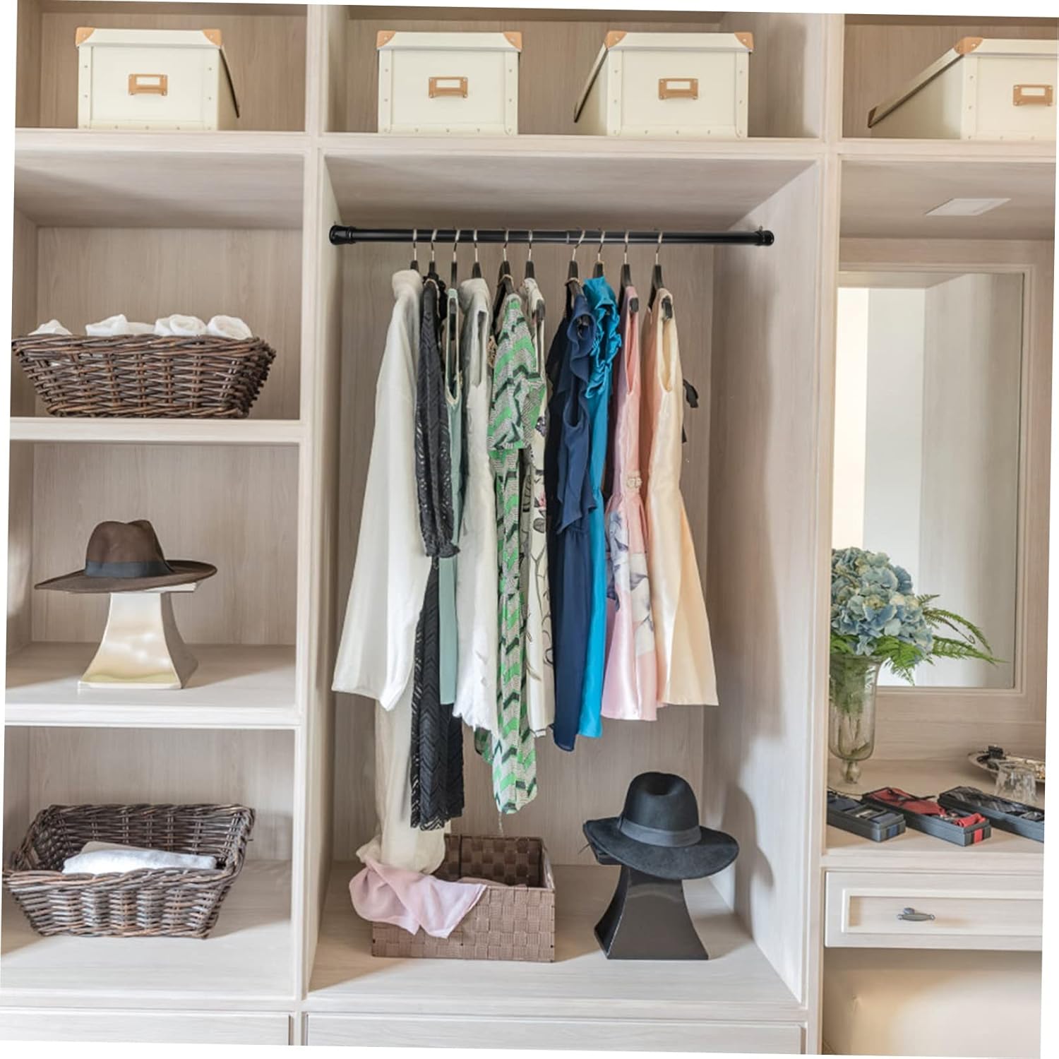 3-Piece Adjustable Spring Tension Curtain Rods Wear-Resistant Pole for Indoor and Outdoor Use No Drilling Required Convenient Anti-Skid Design for Windows and Closets