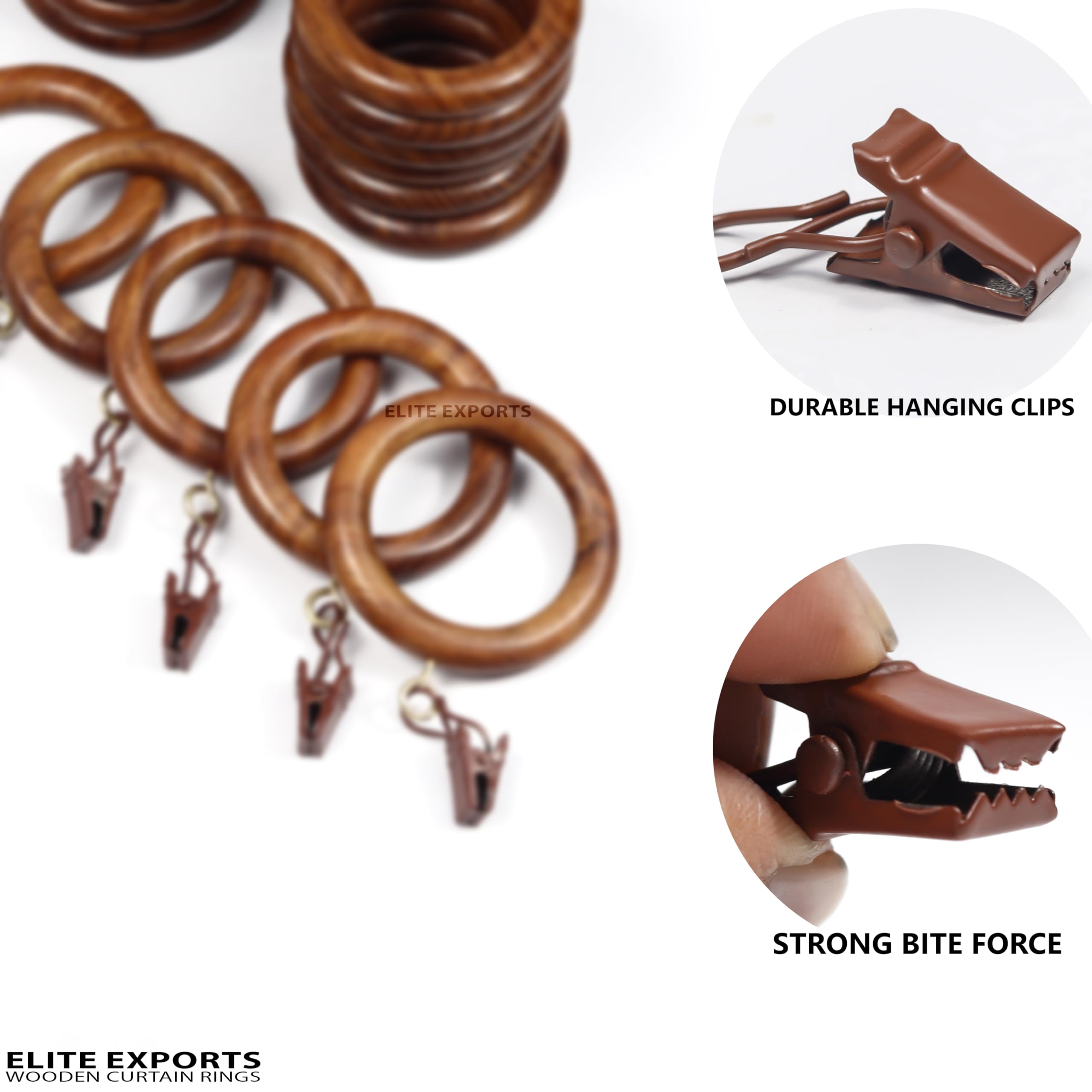 Anelli per tende in legno con clip, confezione da 12, 7,6 cm, per aste da 2,55,1 cm, design con occhielli, per tende, accessori decorativi per la casa, perfetti per tende e tende (30,5 cm, diametro