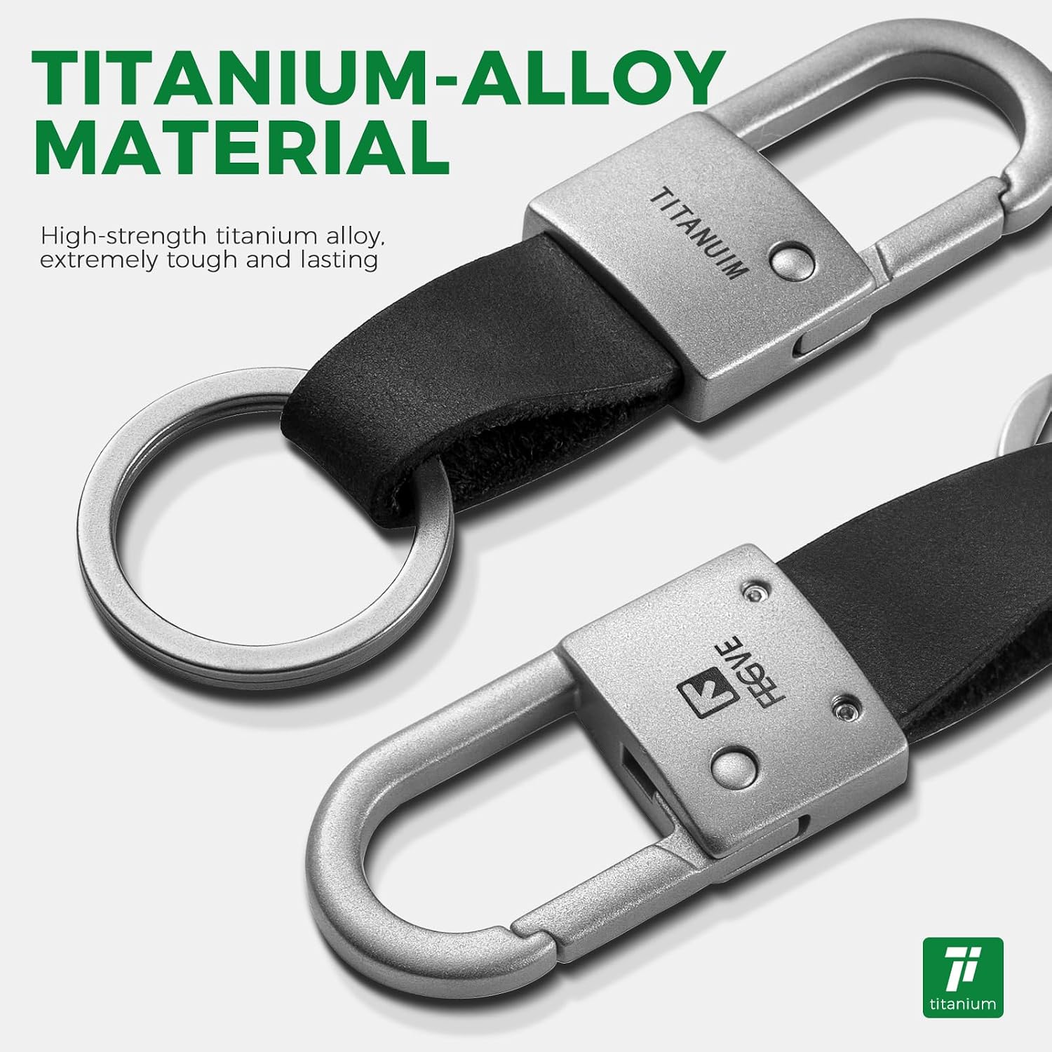 FEGVE Titanium Genuine Leather Car Keychain Clip, Anti-Loss image 3