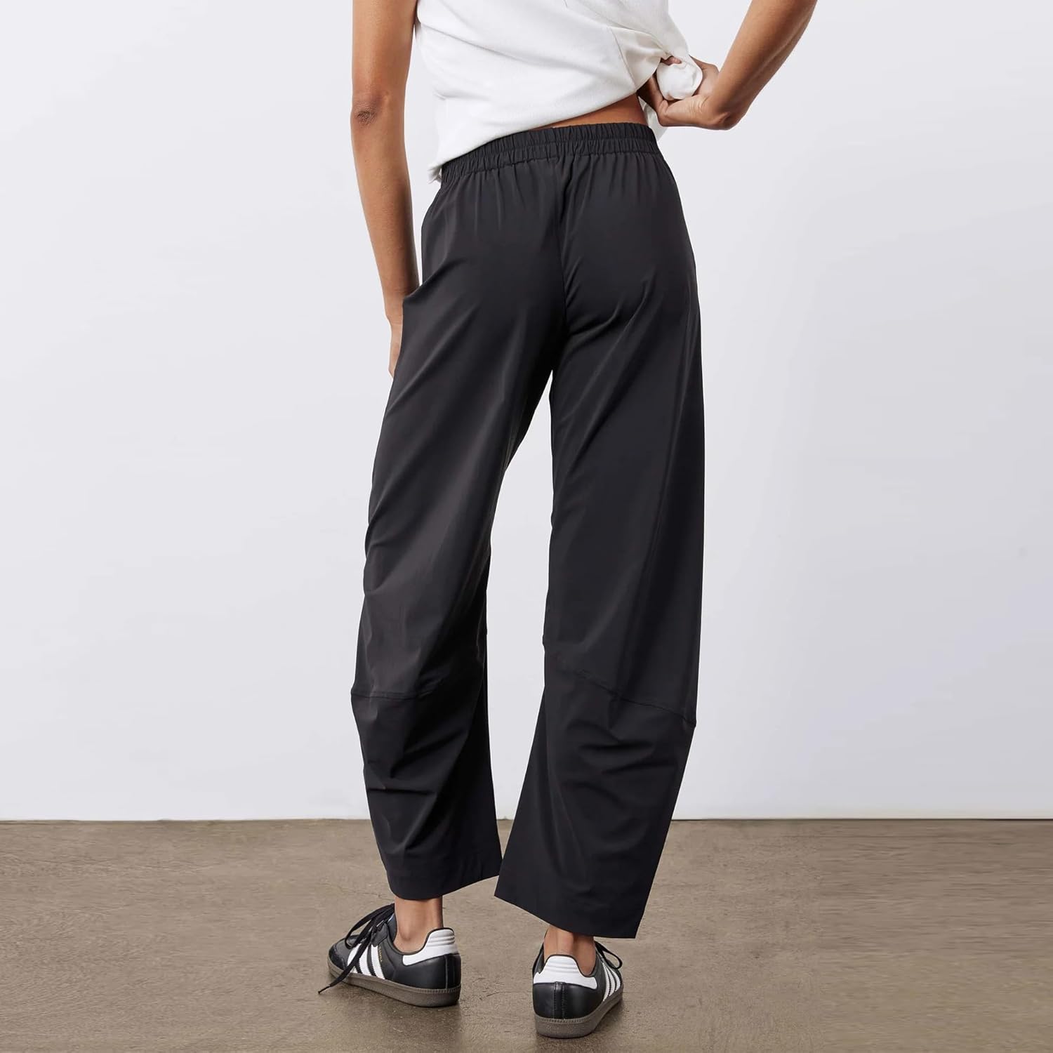 Women Barrel Pants Baggy Wide Leg High Waisted Ankle Pants Summer Lounge Travel Work Trousers with Pockets
